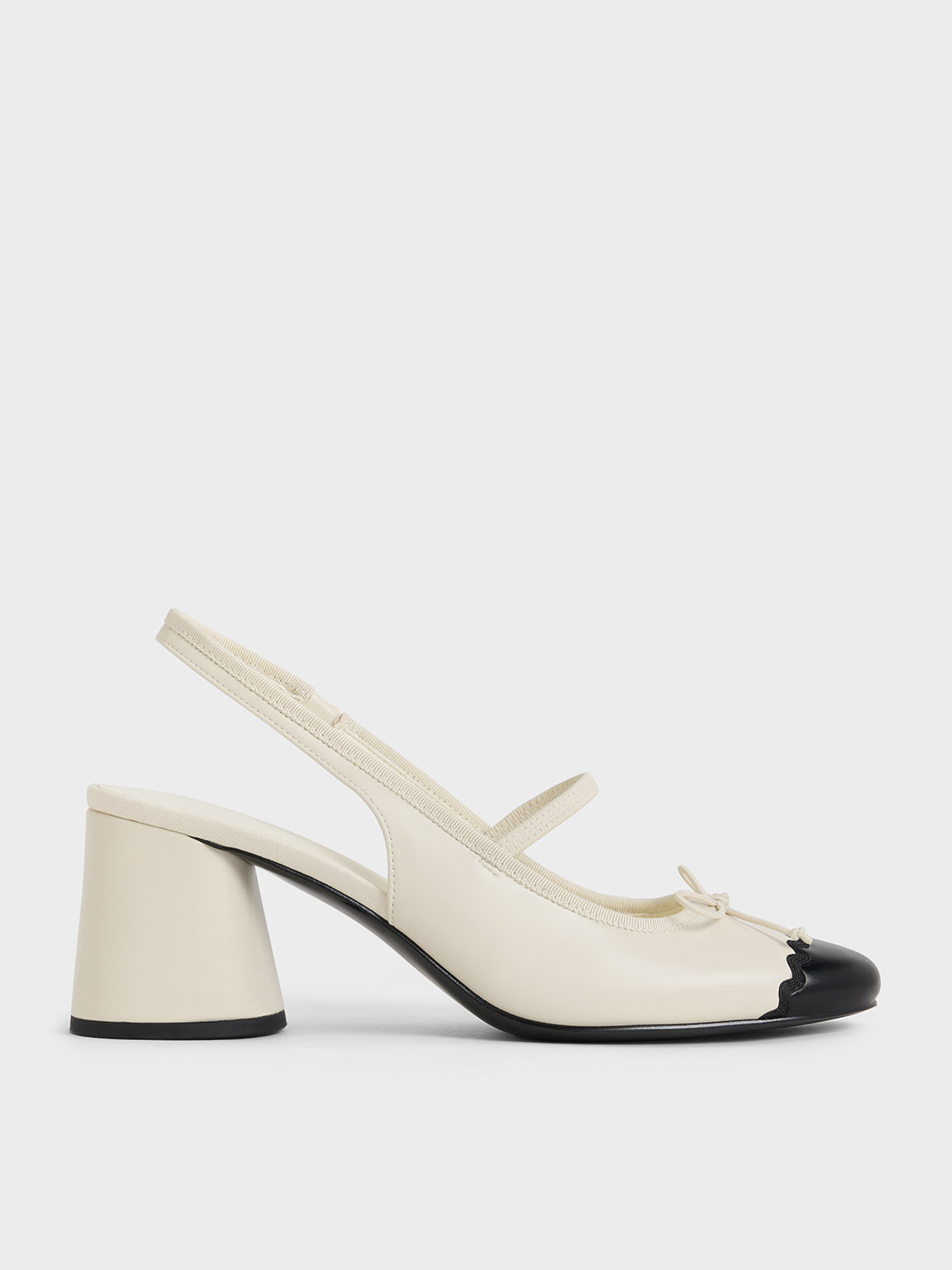 Cream Two-Tone Bow Slingback Pumps - CHARLES & KEITH US