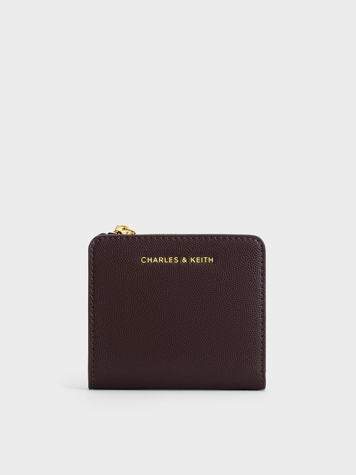 Shop Charles & Keith Top Zip Small Wallet In Plum