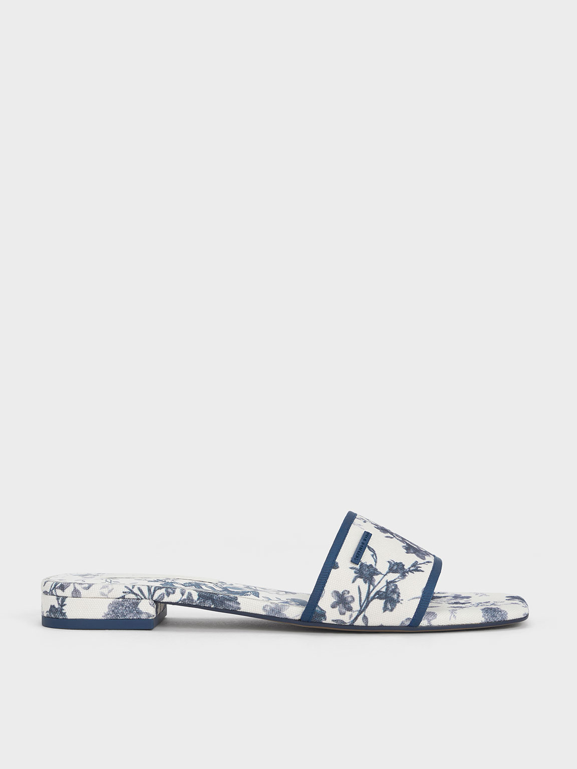 Charles & Keith Floral-print Slide Sandals In Blue