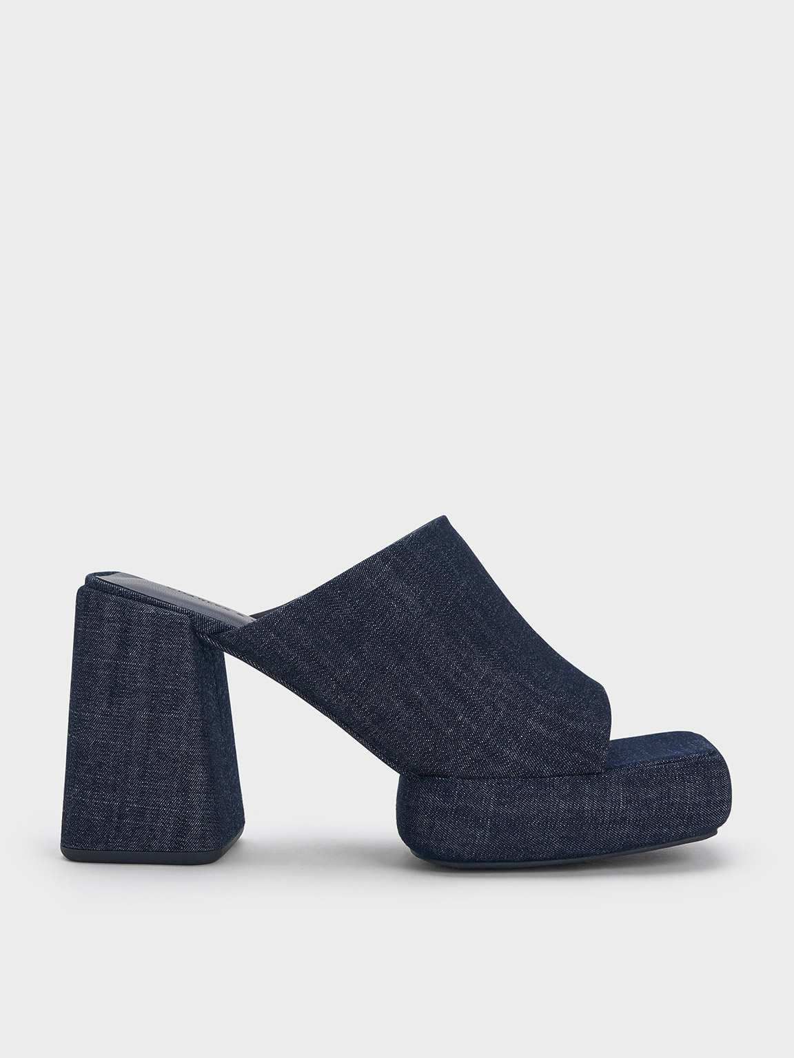 Charles & Keith Lucile Denim Block-heel Platform Mules In Dark Blue