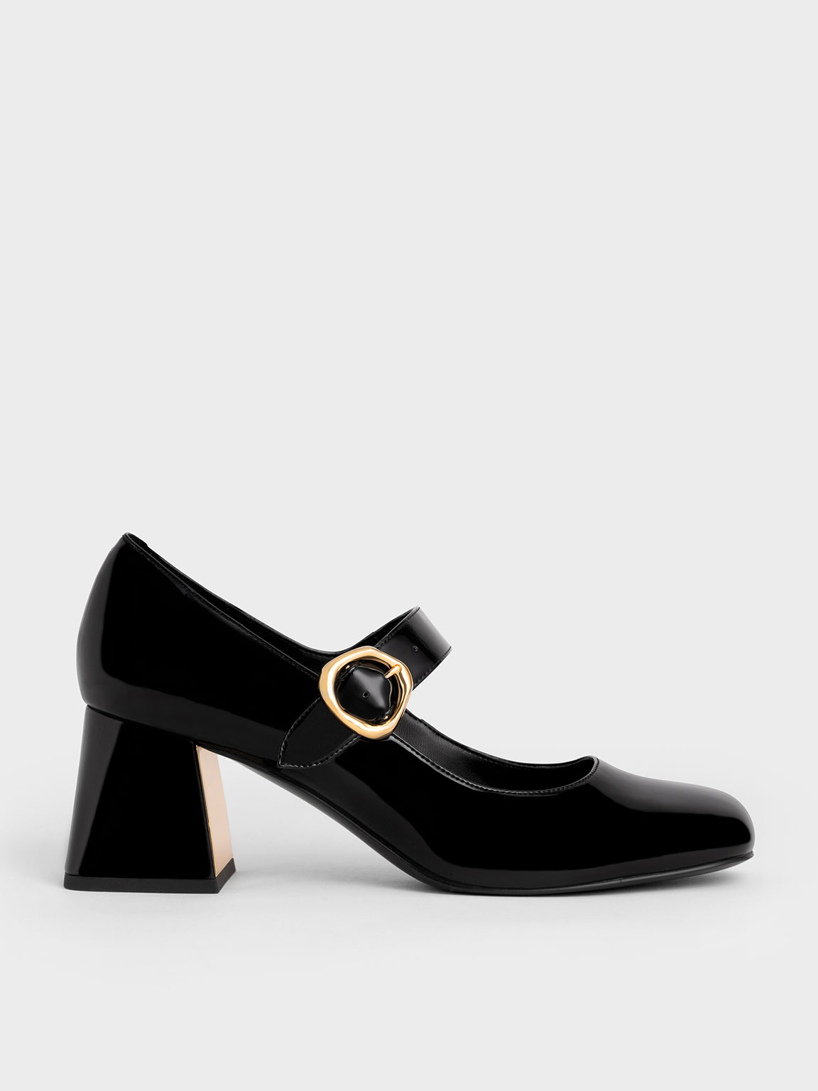Unique Vintage Black Patent Leatherette Mary Jane Block Heels