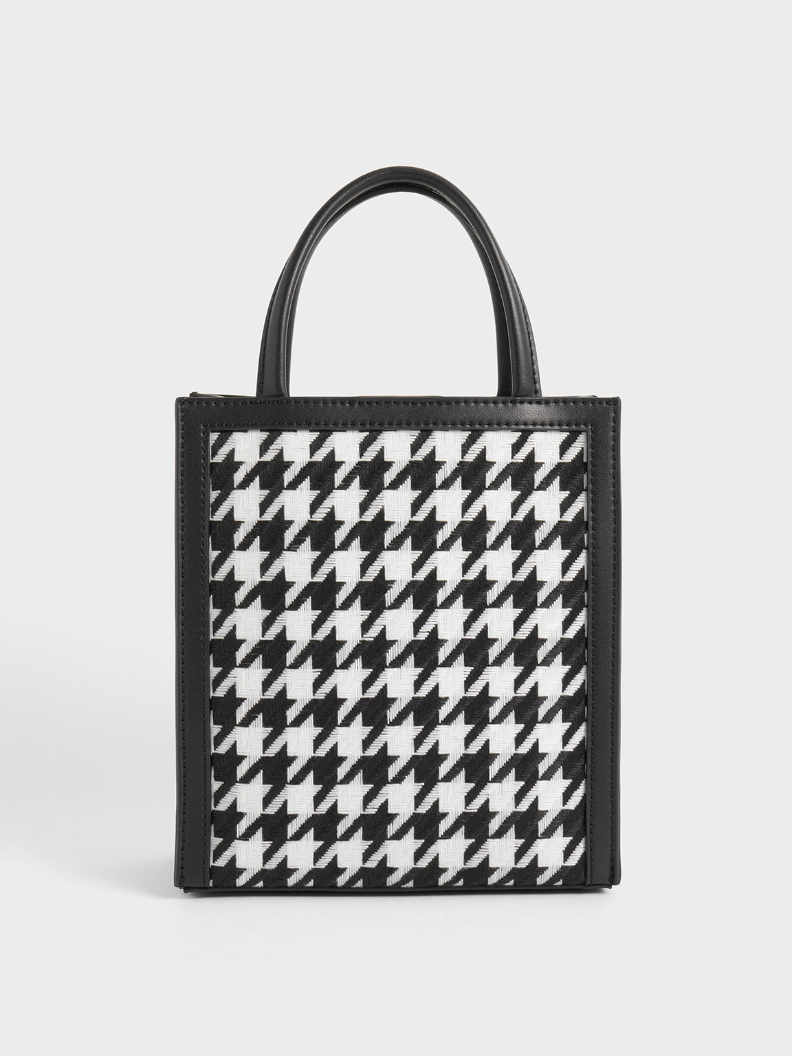 Charles & Keith Houndstooth Double Handle Tote Bag In Black