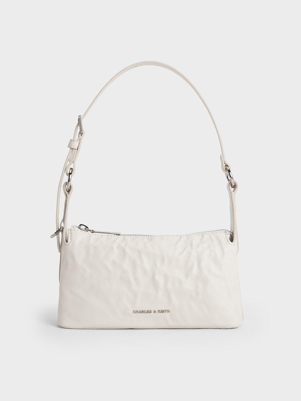 Cream Lark Crinkle-Effect Shoulder Bag - CHARLES & KEITH US