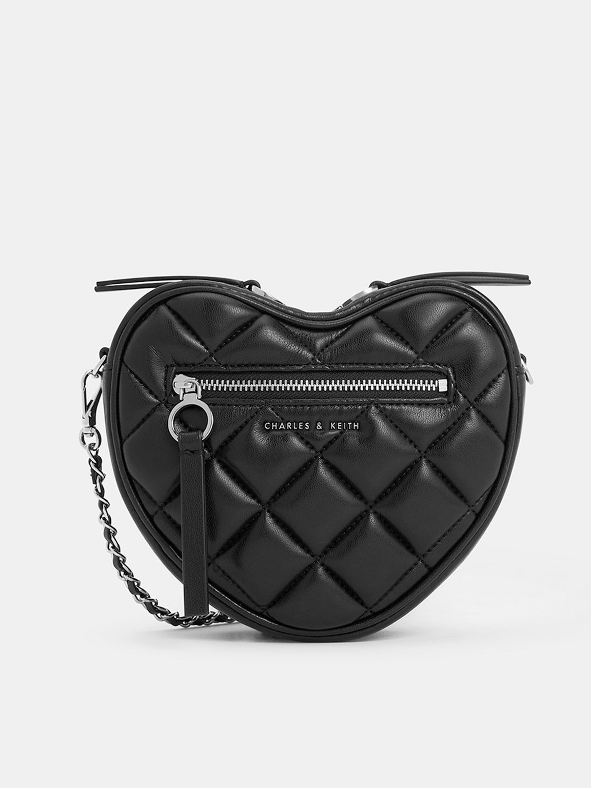 Noir Philomena Quilted Heart Crossbody Bag CHARLES KEITH US