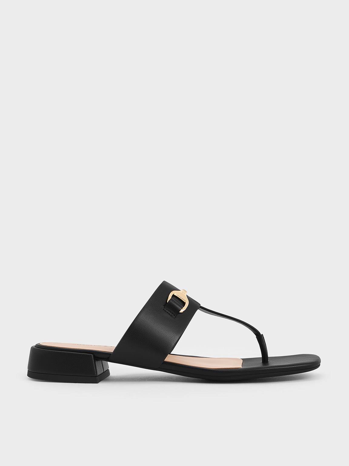 Black T Bar Metallic Accent Thong Sandals CHARLES KEITH CO