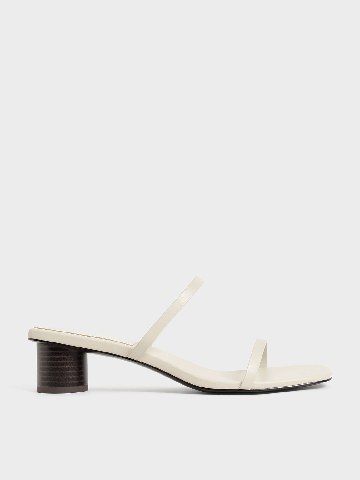 Chalk Double Strap Cylindrical Heel Mules Charles And Keith International
