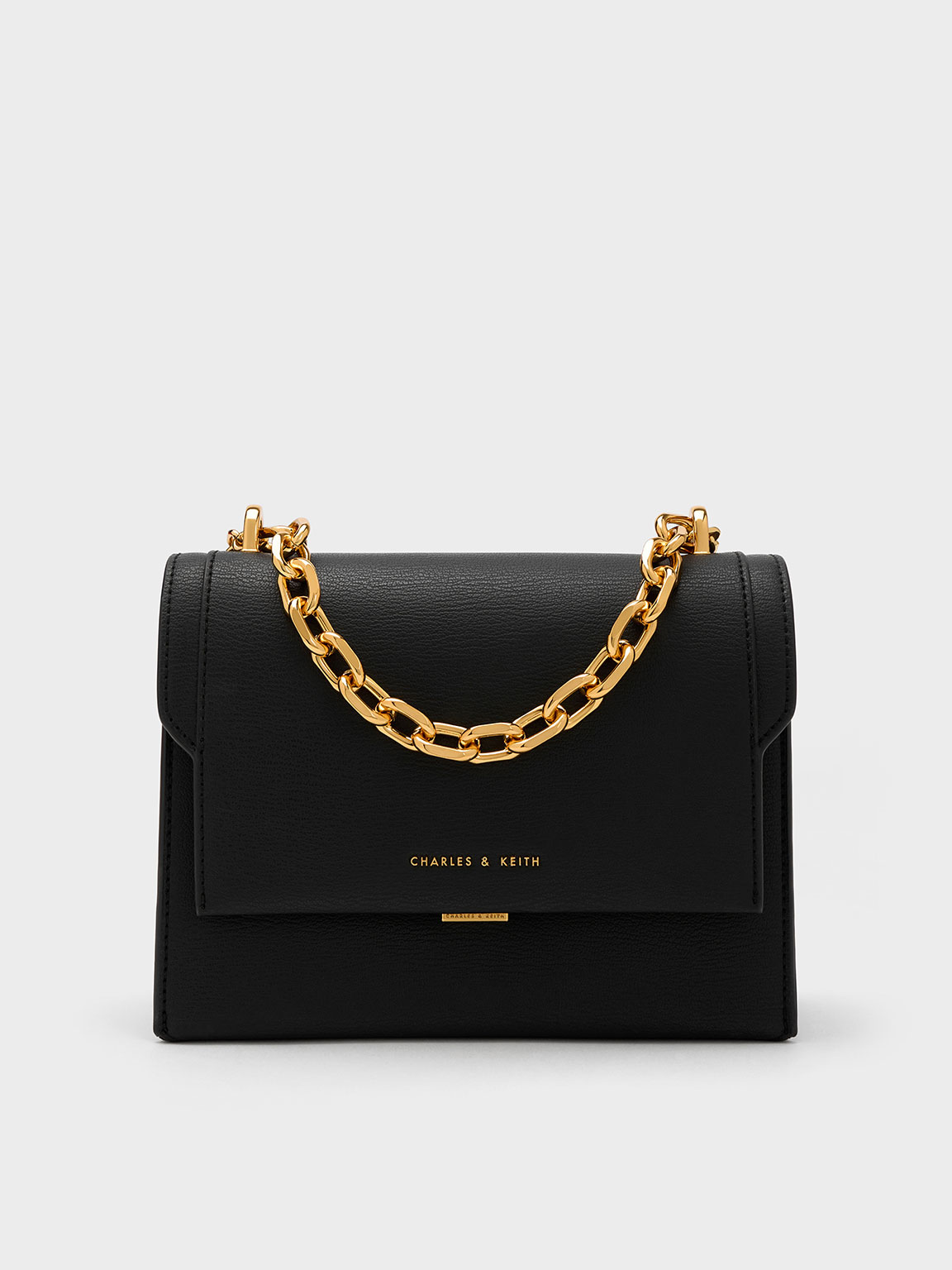 Black Front Flap Chain Handle Crossbody Bag | CHARLES & KEITH