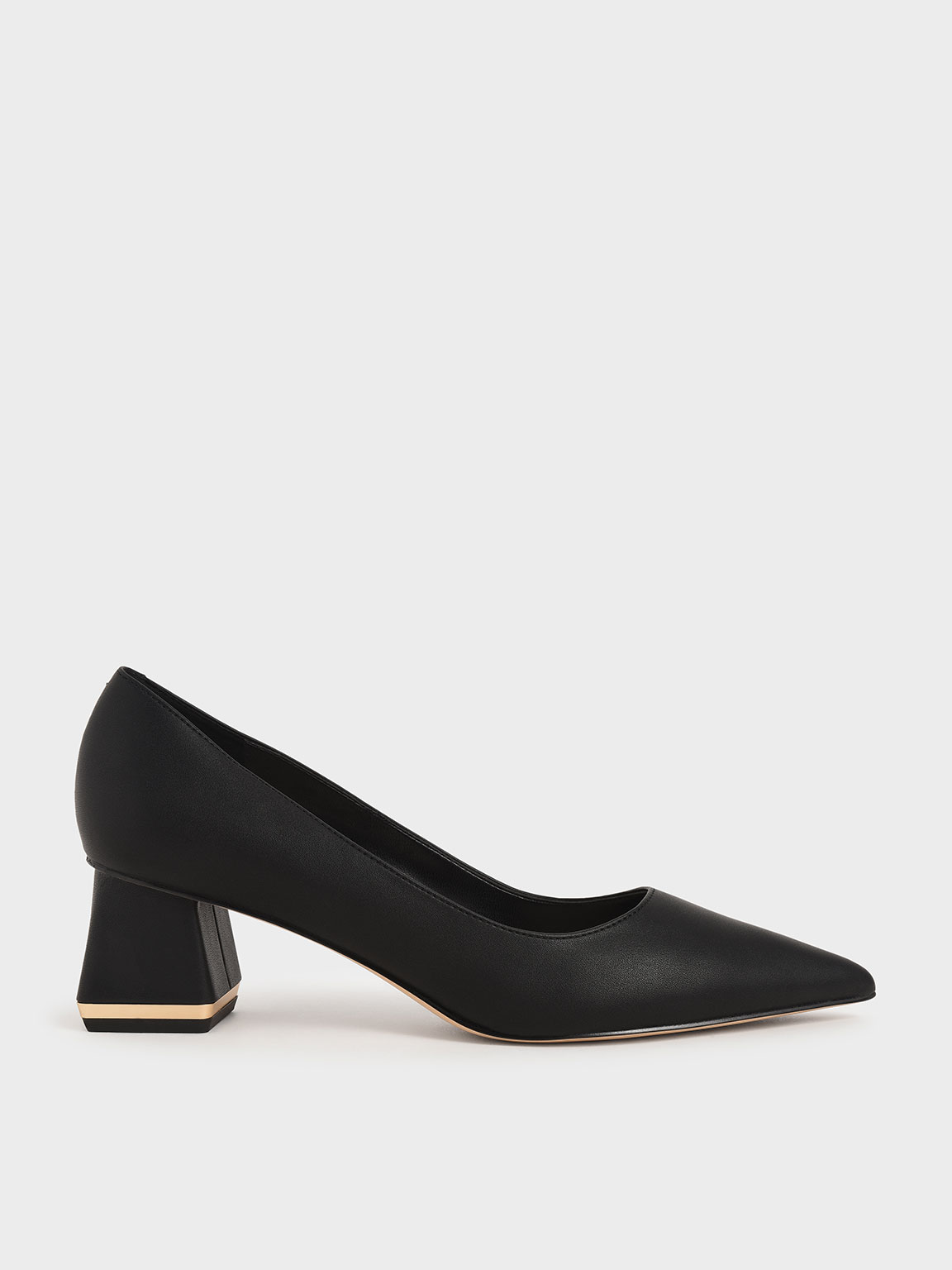 Black Trapeze Heel Court Shoes - CHARLES & KEITH KR