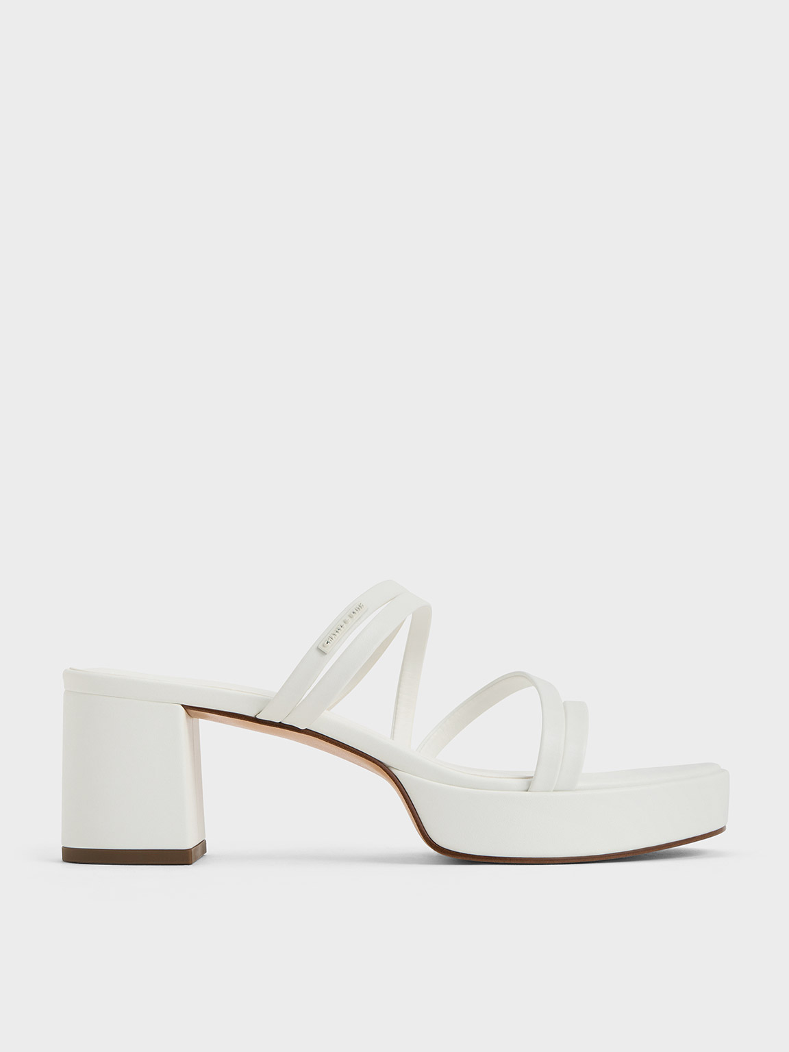 White Strappy Trapeze-Heel Mules - CHARLES & KEITH SG