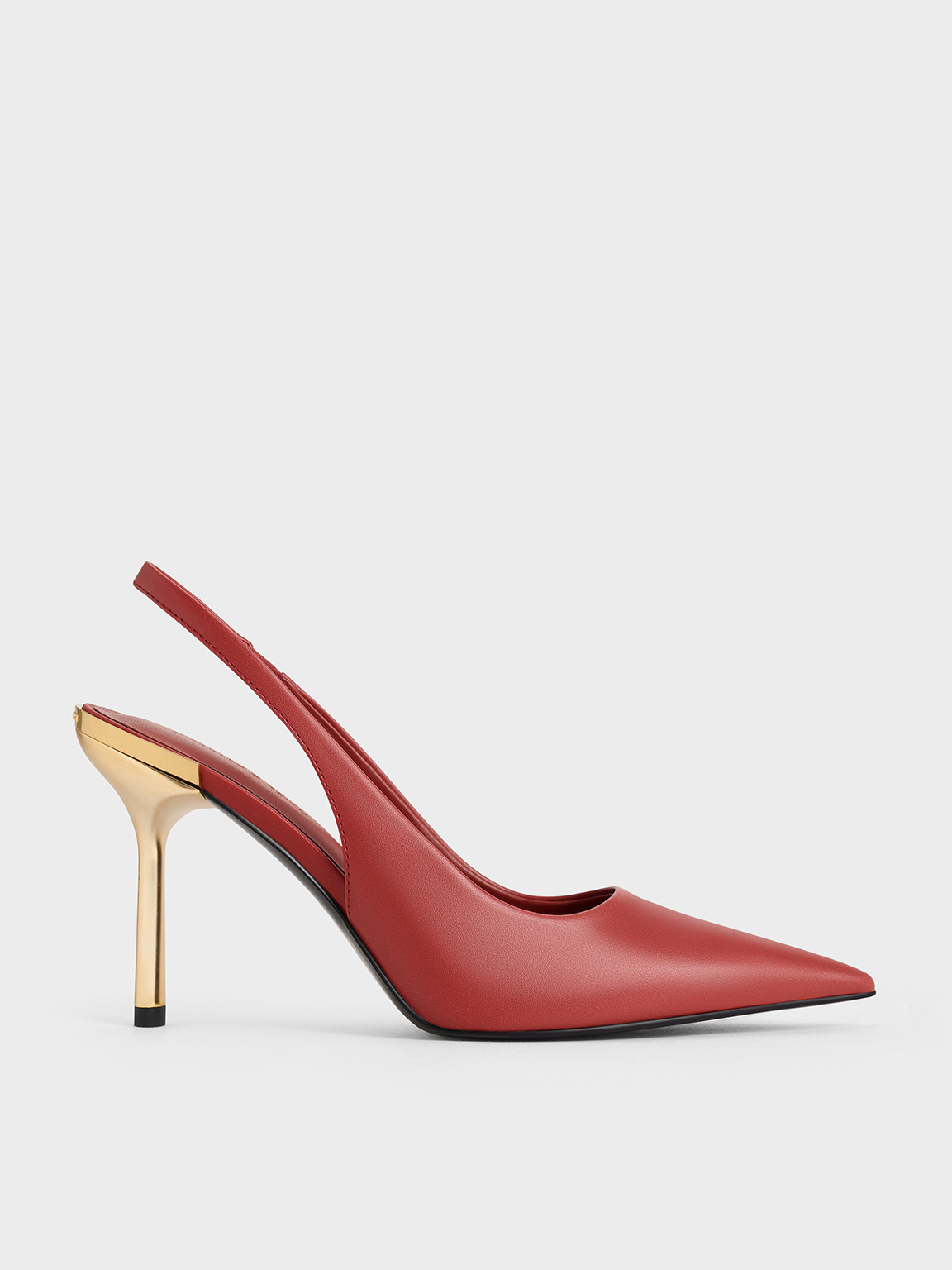 Brick Metallic-Heel Pointed-Toe Slingback Pumps - CHARLES & KEITH ...