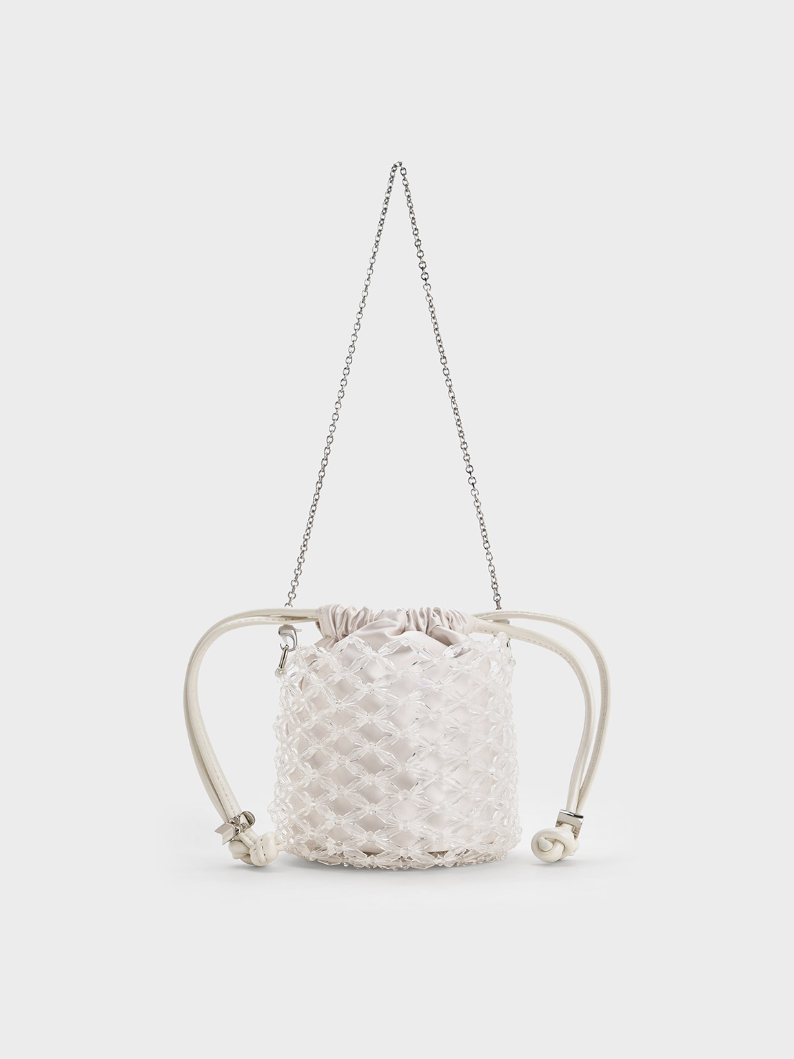 White Beaded Chain Handle Bucket Bag CHARLES KEITH