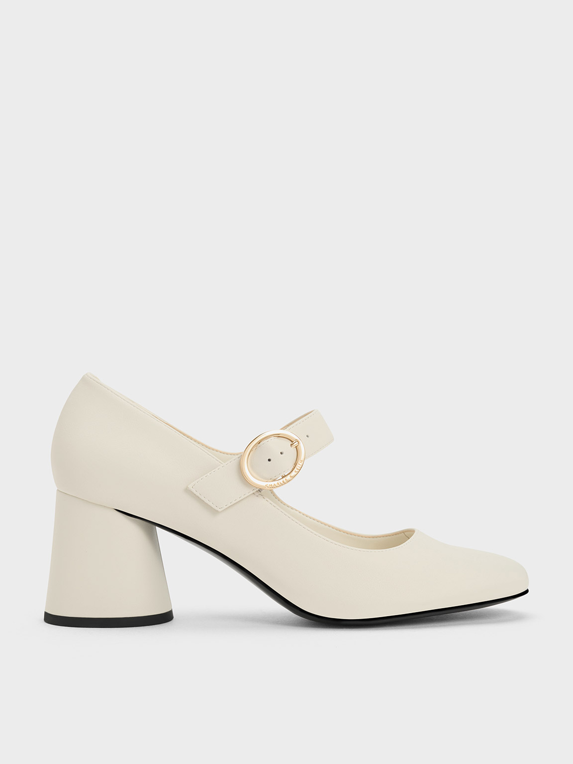 Chalk Cylindrical Block Heel Mary Janes - CHARLES & KEITH MX