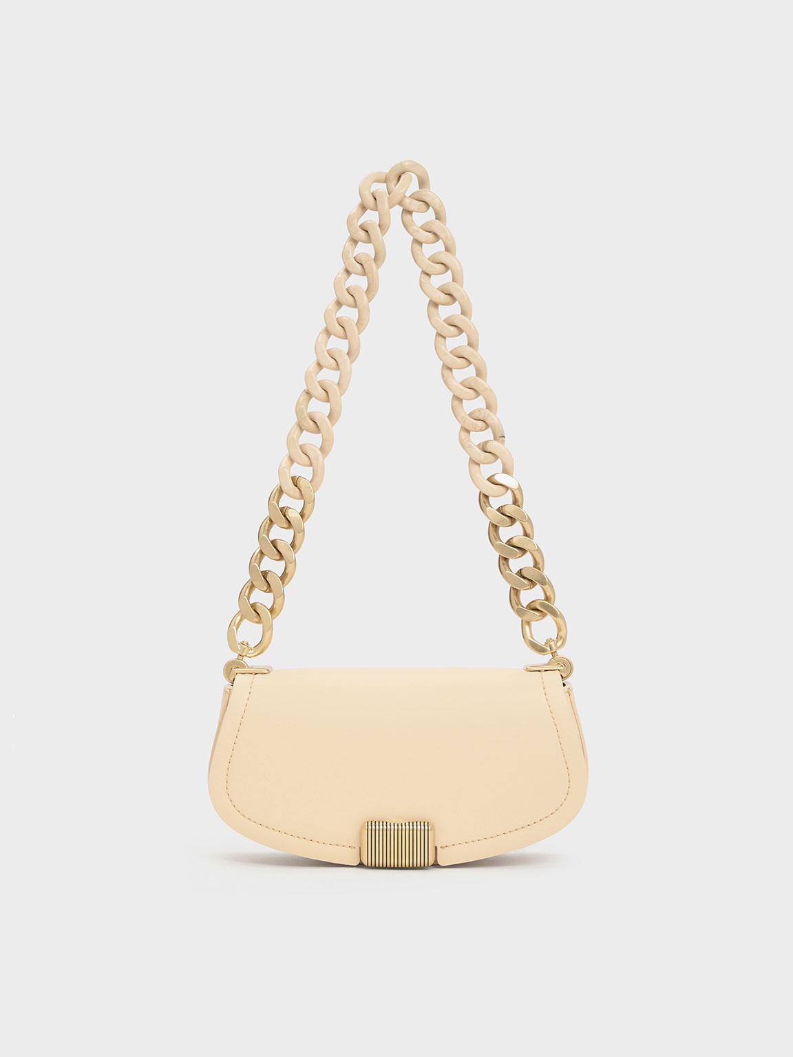 Beige Sonnet Two-Tone Chain Handle Shoulder Bag - CHARLES & KEITH SG