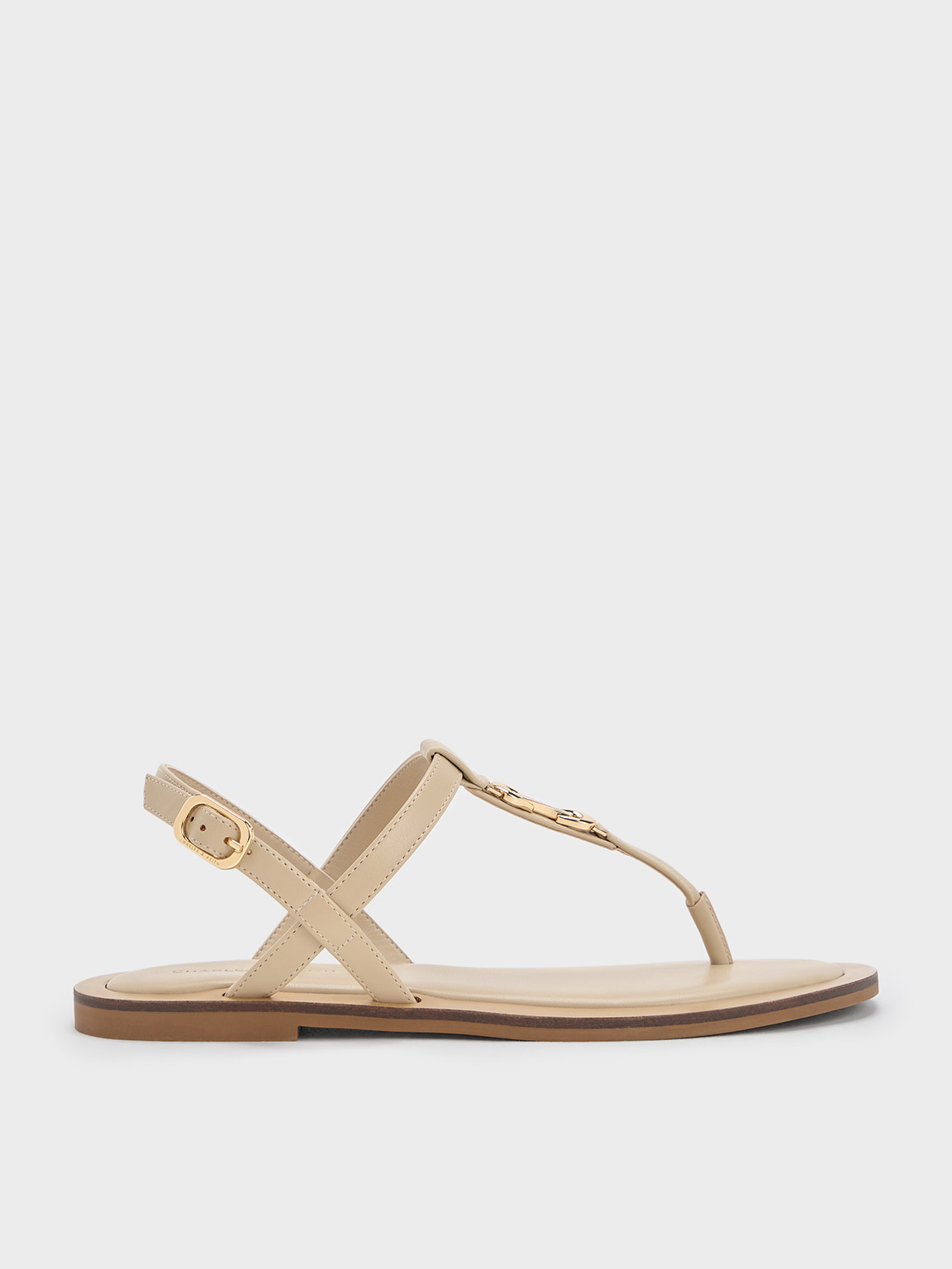 Shop Charles & Keith - Metallic-accent Thong Sandals In Taupe