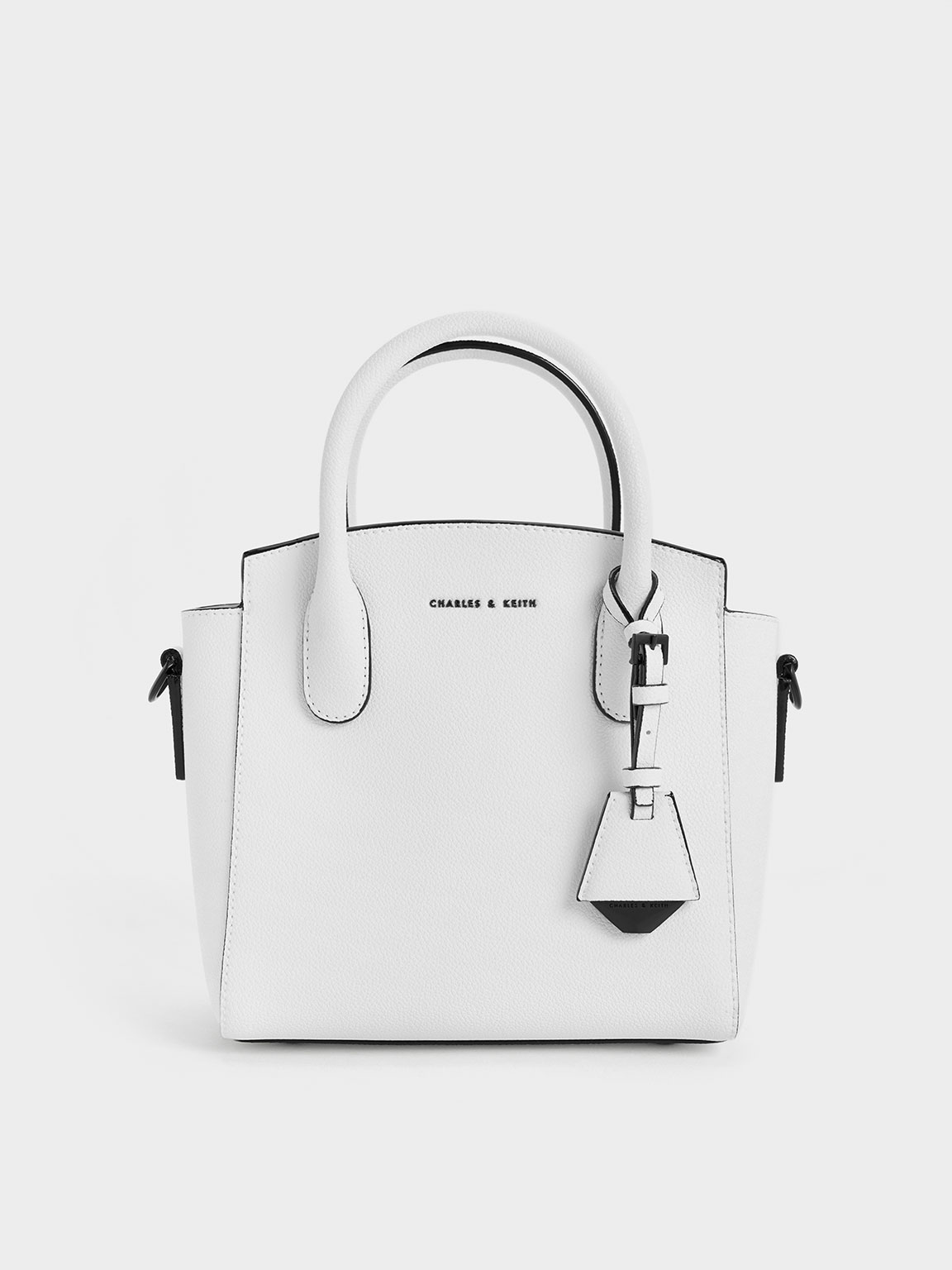 Charles & Keith - Women's Classic Double Top Handle Bag, White, M