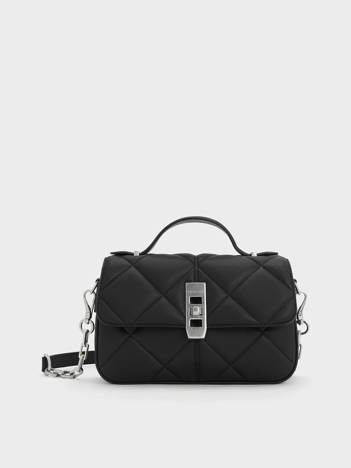 Charles & Keith Anwen Quilted Top Handle Bag In Black