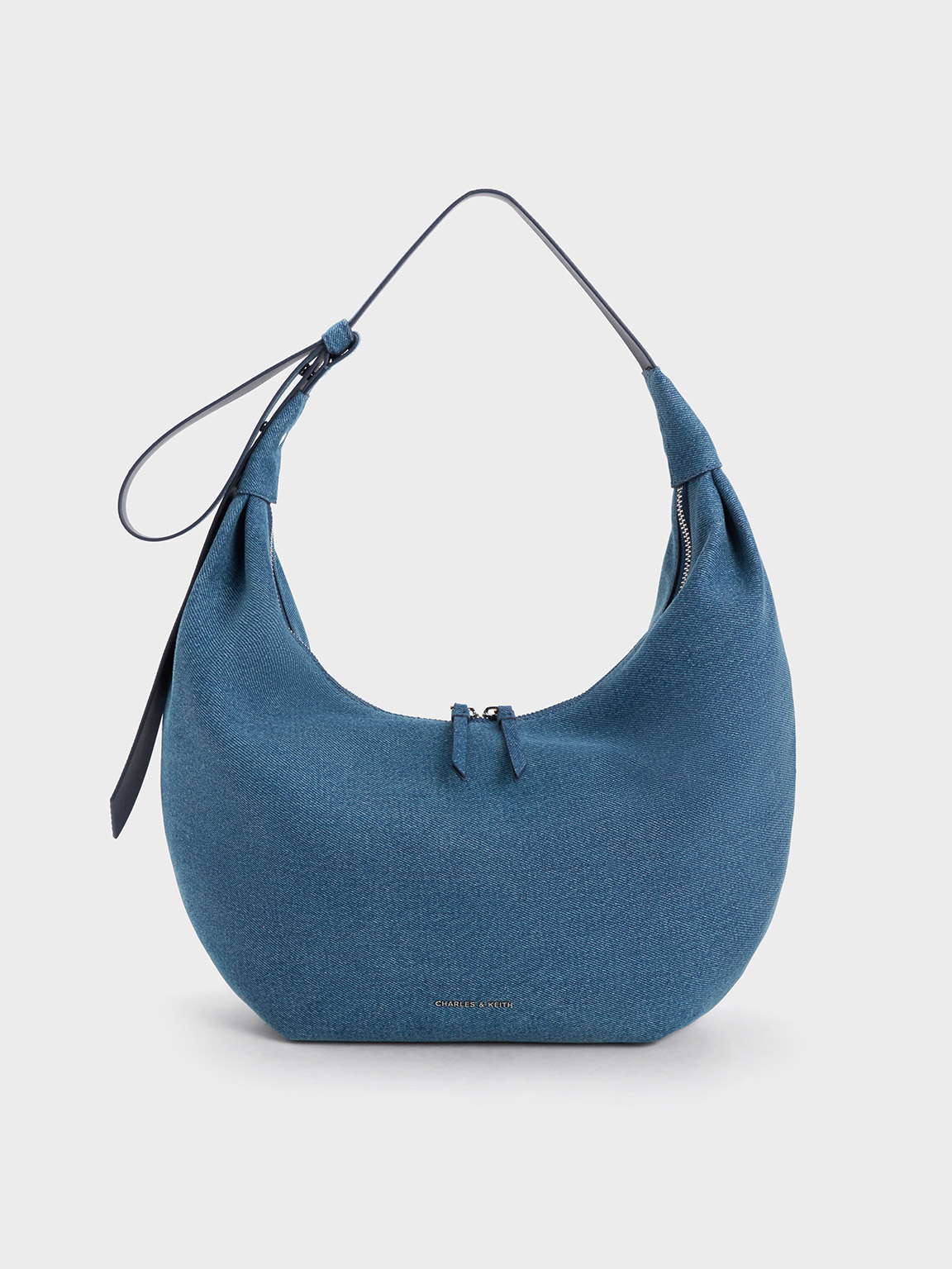 Blue Odella Denim Curved Hobo Bag - CHARLES & KEITH International