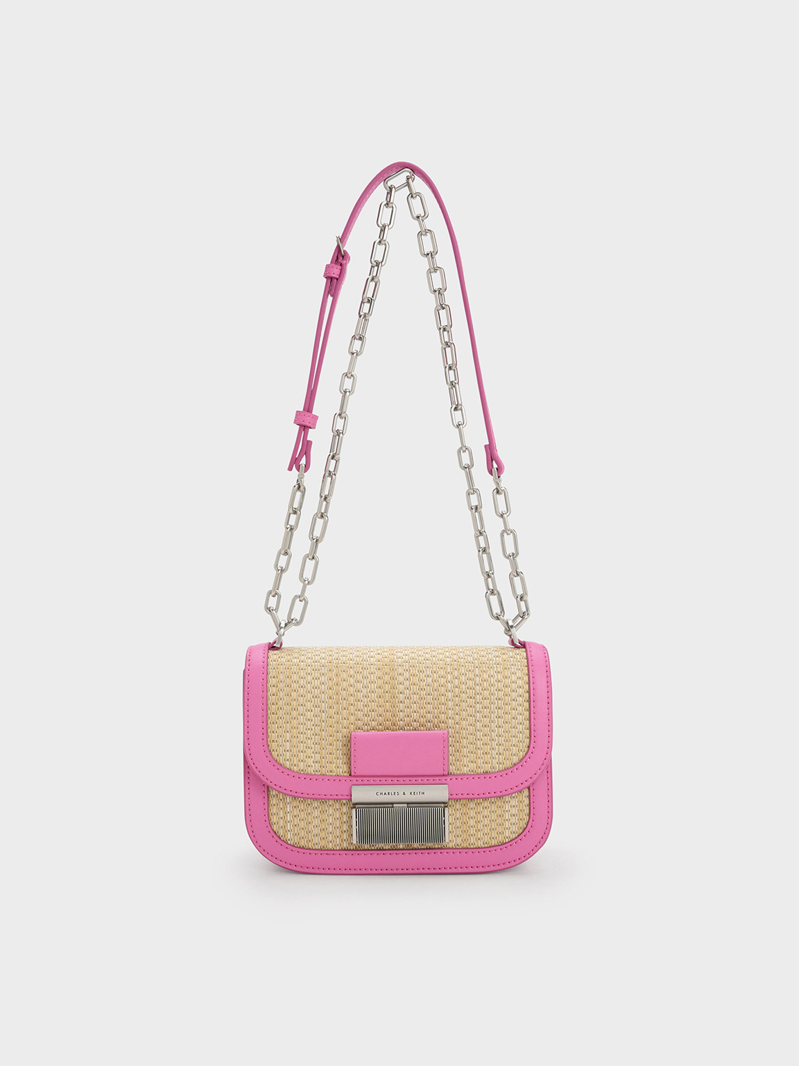 Charles & Keith Chain Trim Crossbody Bag Pink