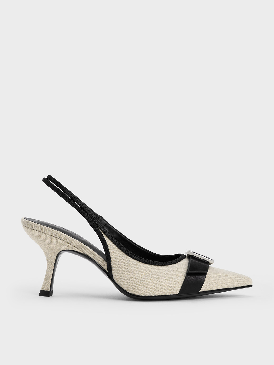 Shop Charles & Keith - Linen Buckled Pointed-toe Slingback Pumps In Chalk