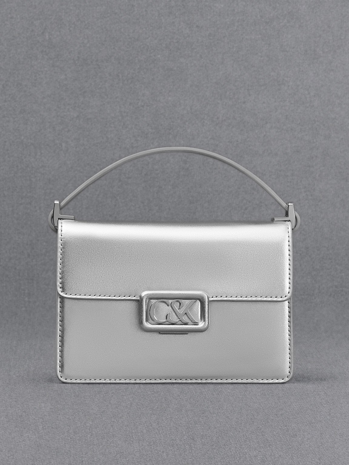 Silver Leather Metallic Boxy Bag - CHARLES & KEITH International