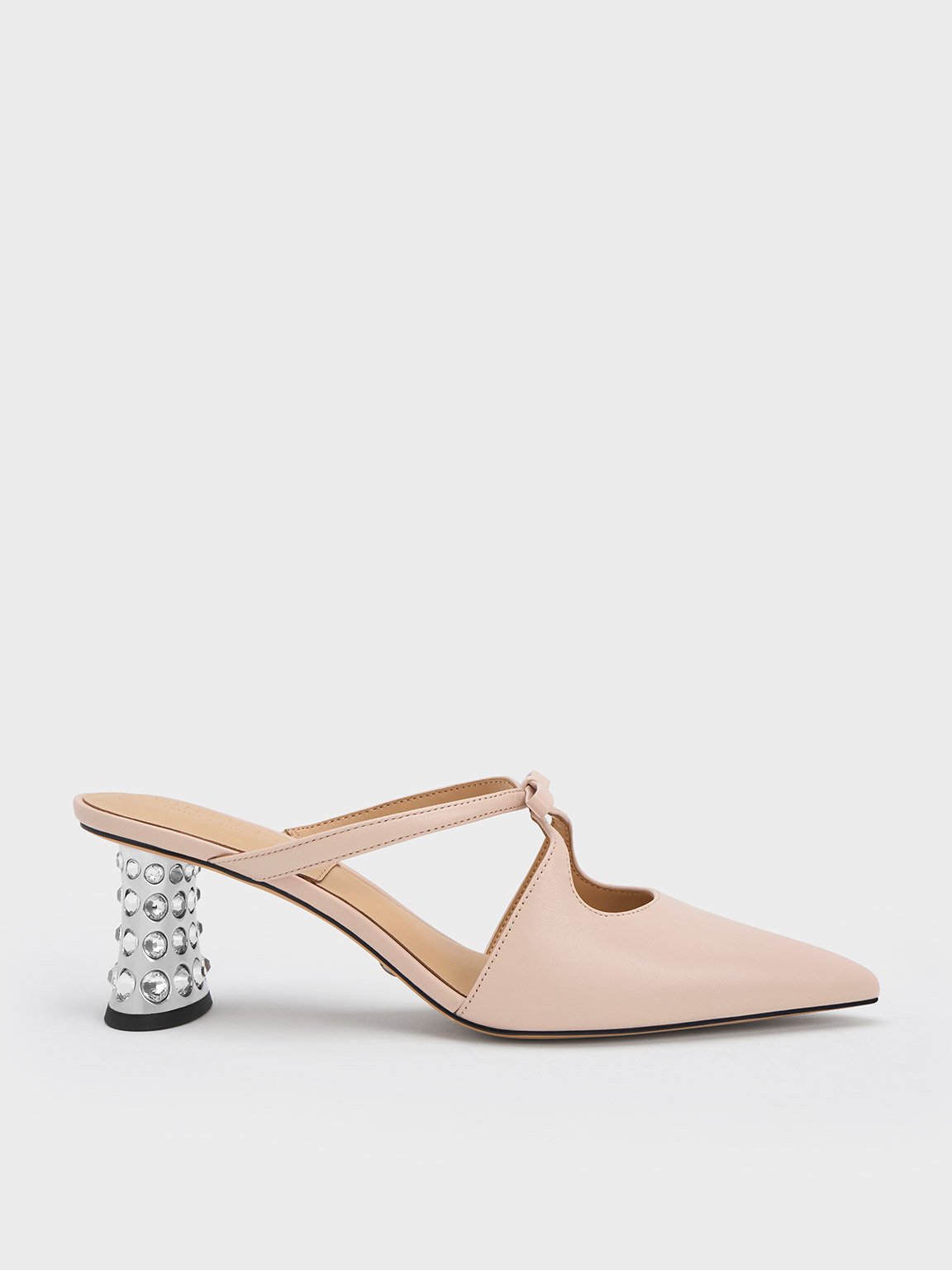 Nude Bow Crossover Gem-Embellished Mules - CHARLES & KEITH US