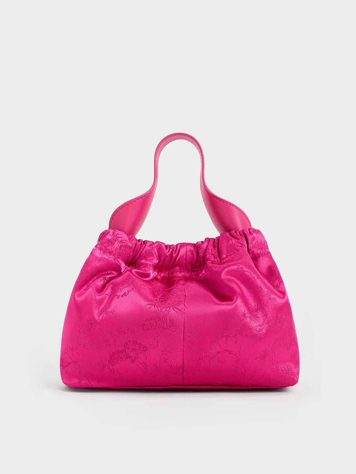 Fuchsia Ally Satin Floral-Print Ruched Bag | CHARLES & KEITH