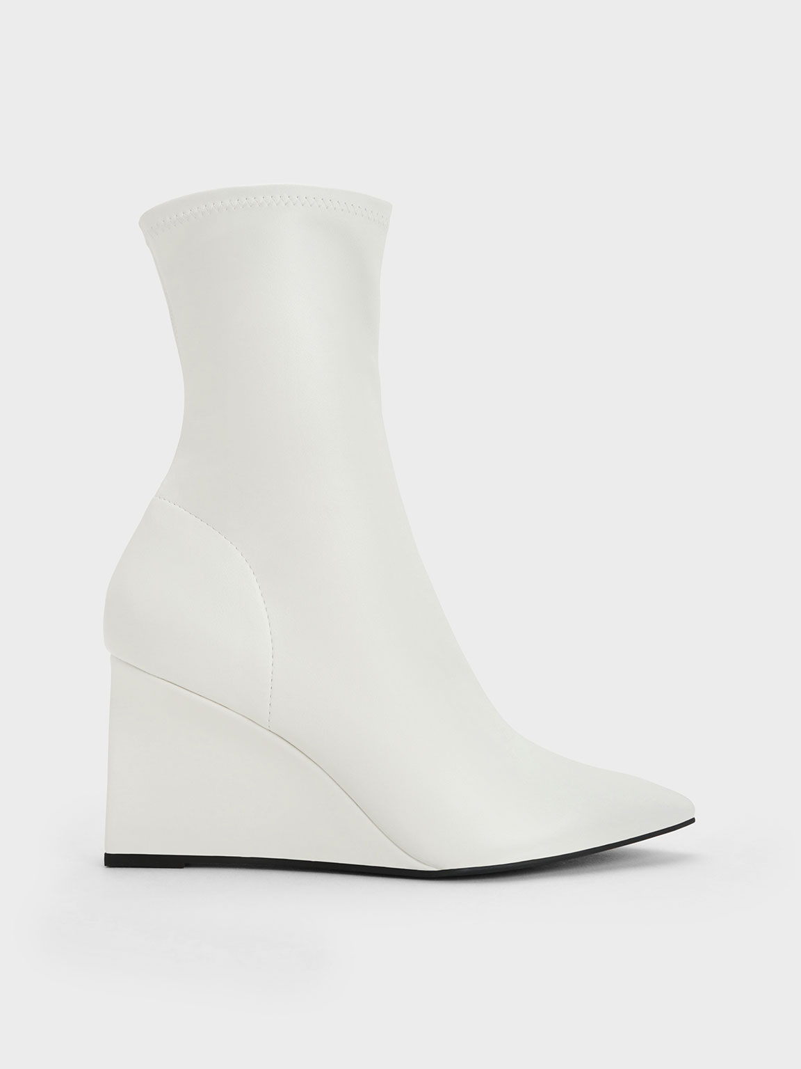Charles & Keith Pointed-toe Wedge Ankle Boots In White