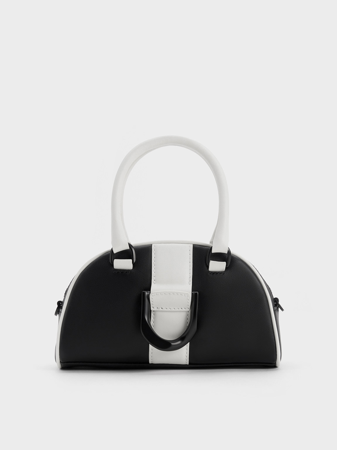 Black Gabine Two-Tone Leather Bowling Bag | CHARLES & KEITH