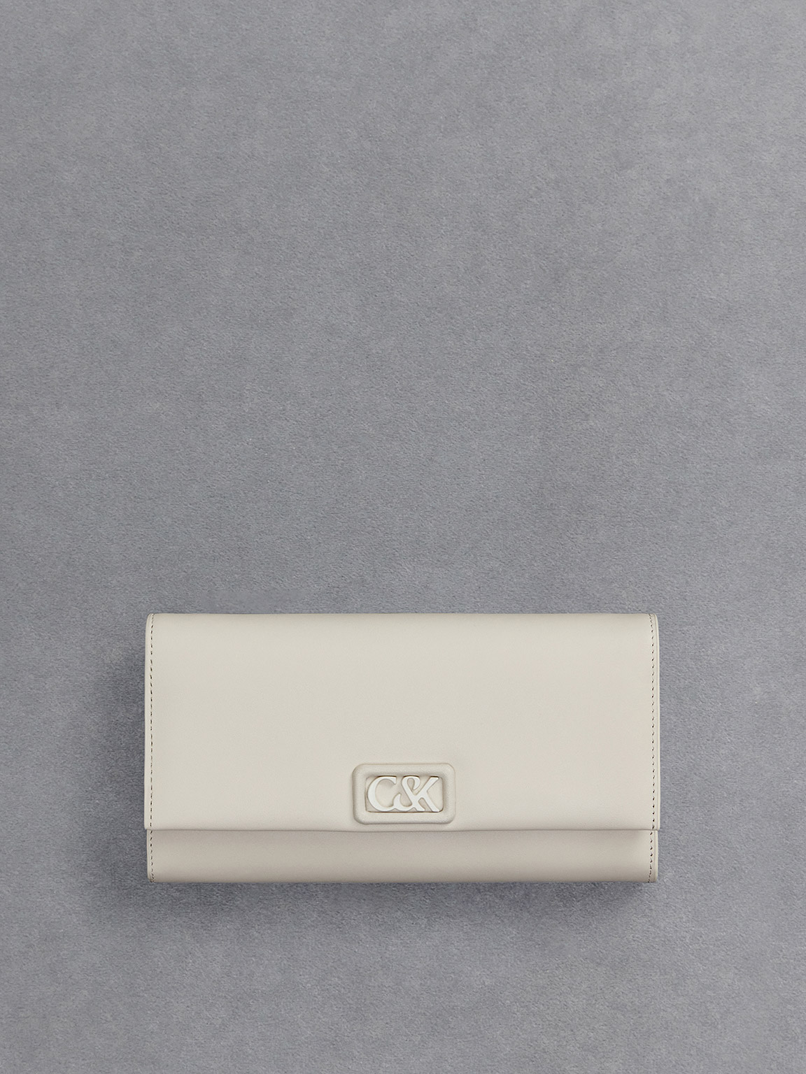 White Leather Chain-Strap Wallet | CHARLES & KEITH