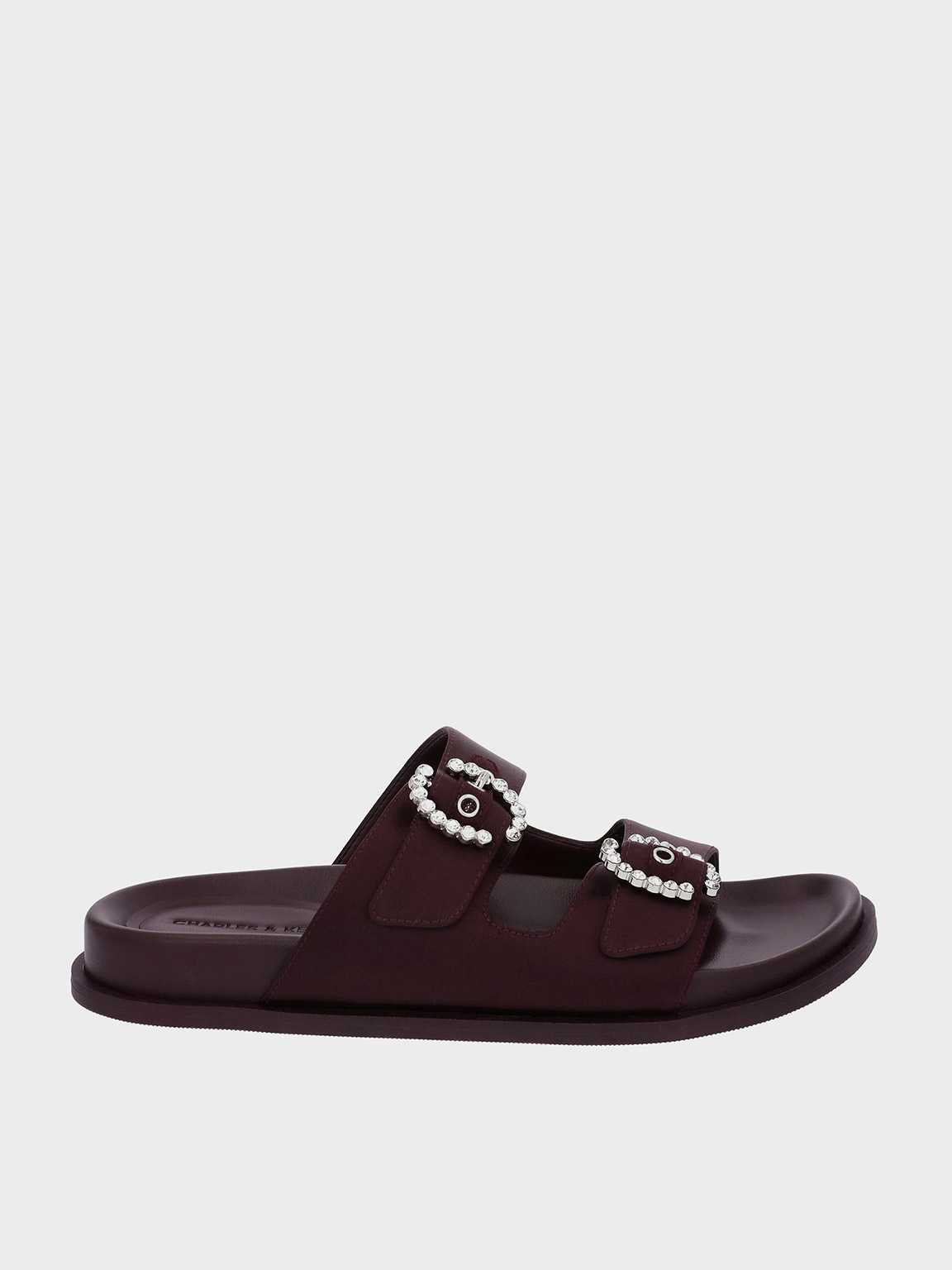 Shop Charles & Keith - Recycled Polyester Embellished Buckle Sandals In Burgundy