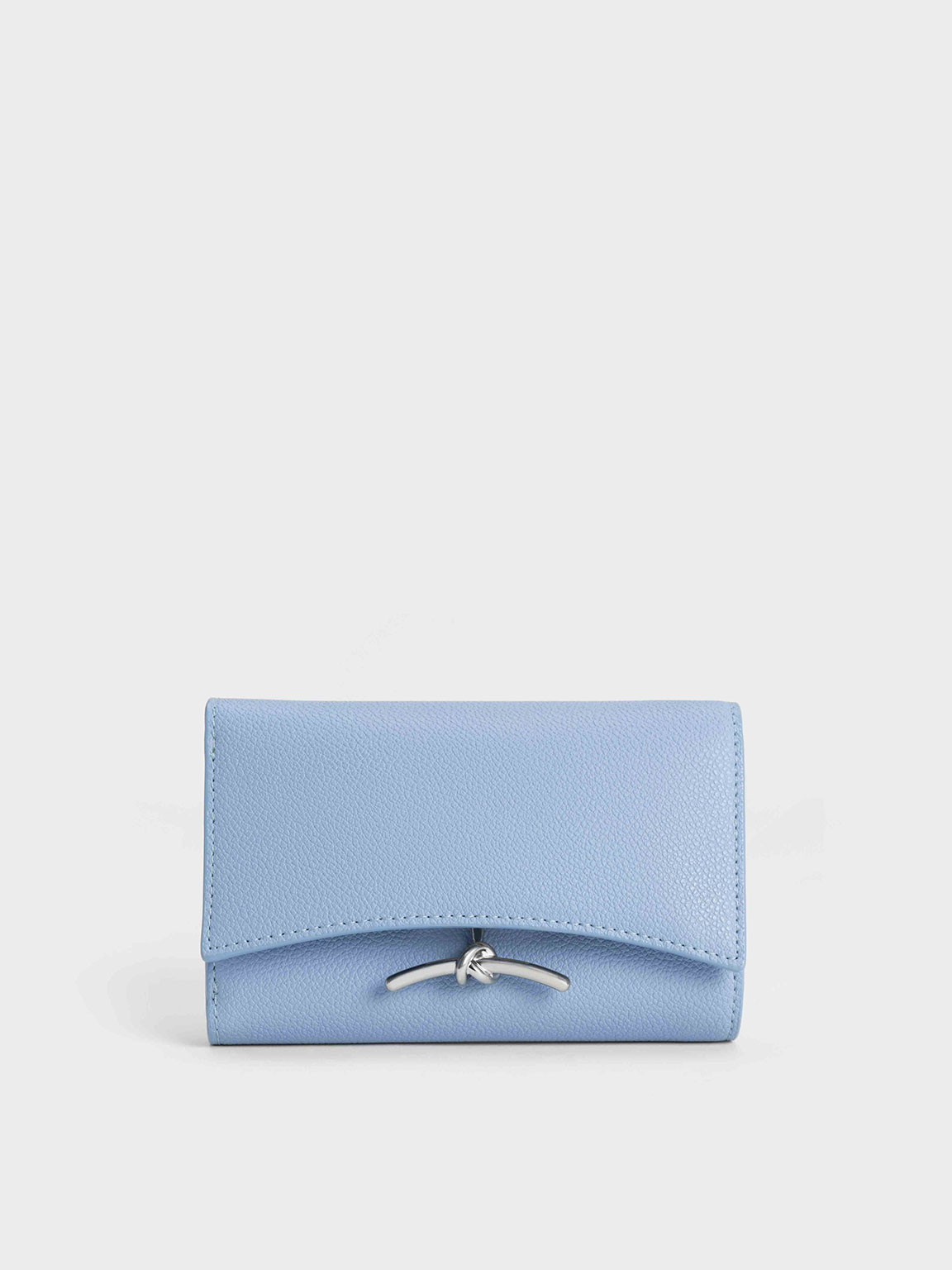Long flap wallet - Shiny grained calfskin, strass & gold-tone metal, light  blue — Fashion