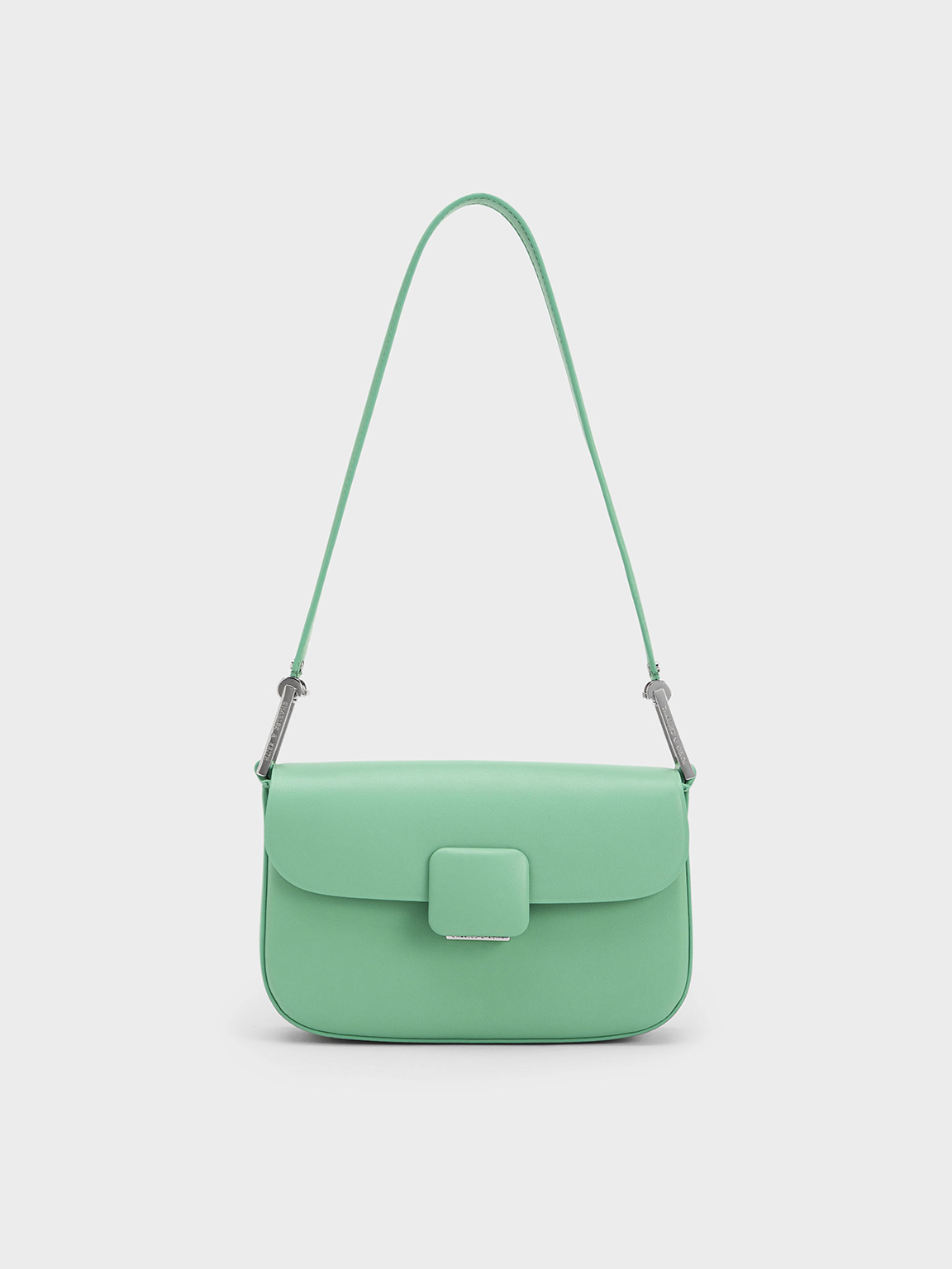 Green Koa Square Push-Lock Shoulder Bag - CHARLES & KEITH AR