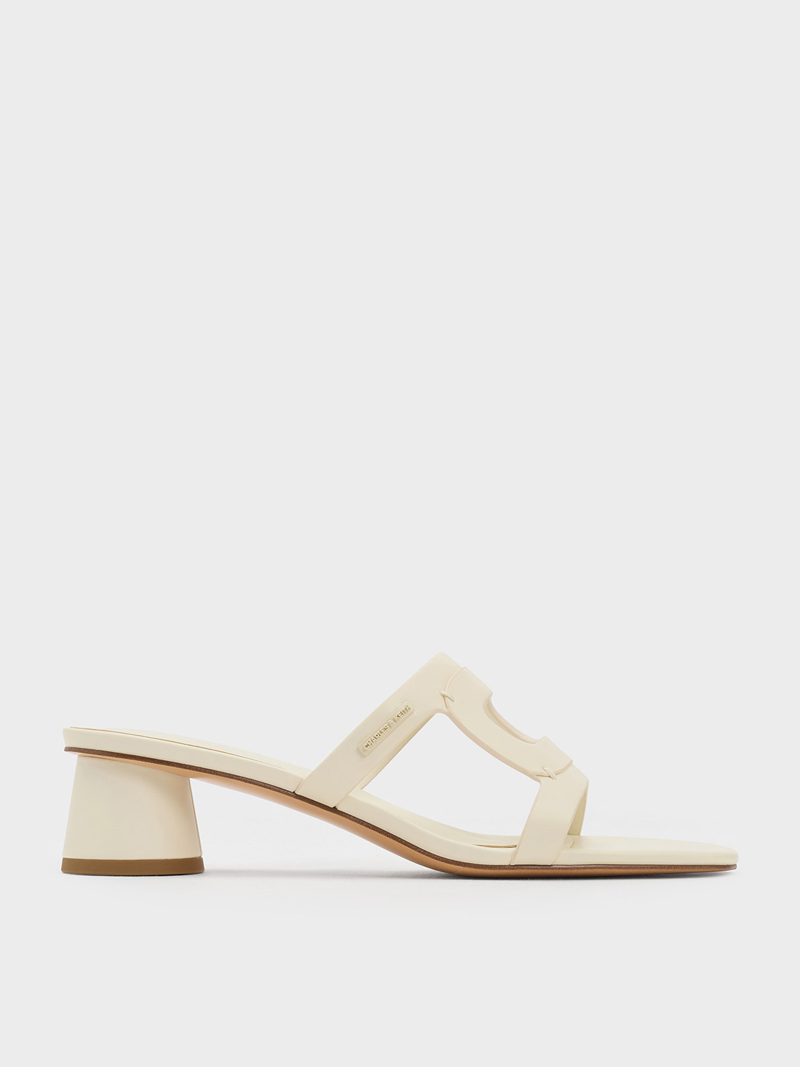 Shop Charles & Keith - Cut-out Cylinder-heel Mules In Chalk