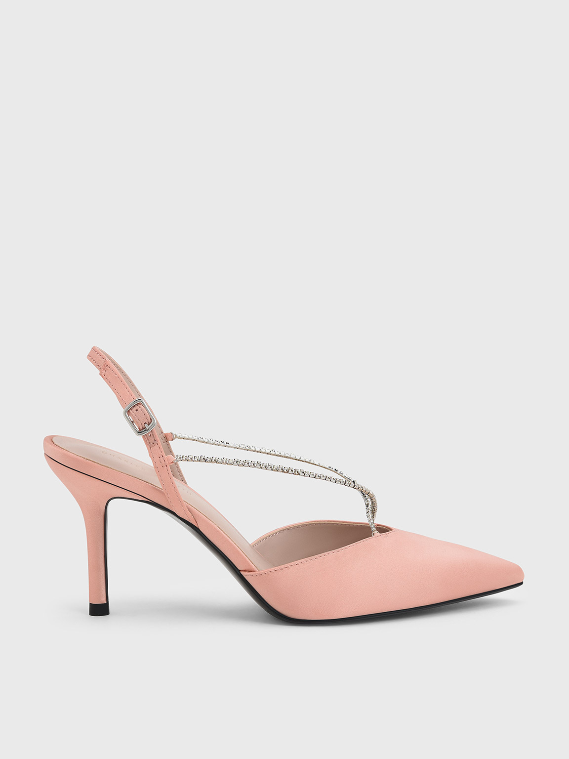 Blush Adel Recycled Polyester Gem-Strap Slingback Ballerina Pumps | CHARLES  & KEITH