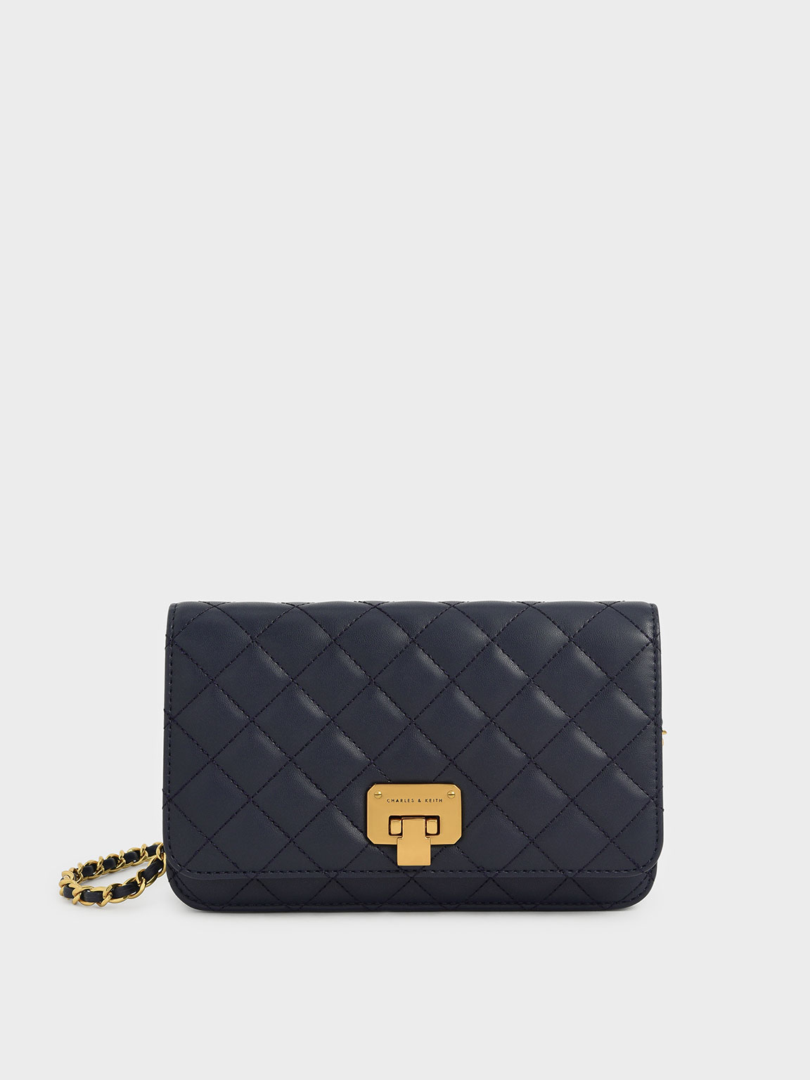 Navy Quilted Push-Lock Clutch - CHARLES & KEITH International