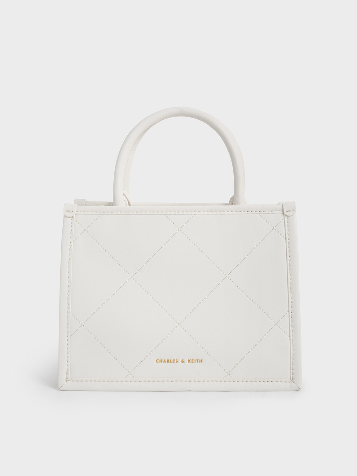 Charles & Keith Celia Quilted Double Handle Tote Bag in White