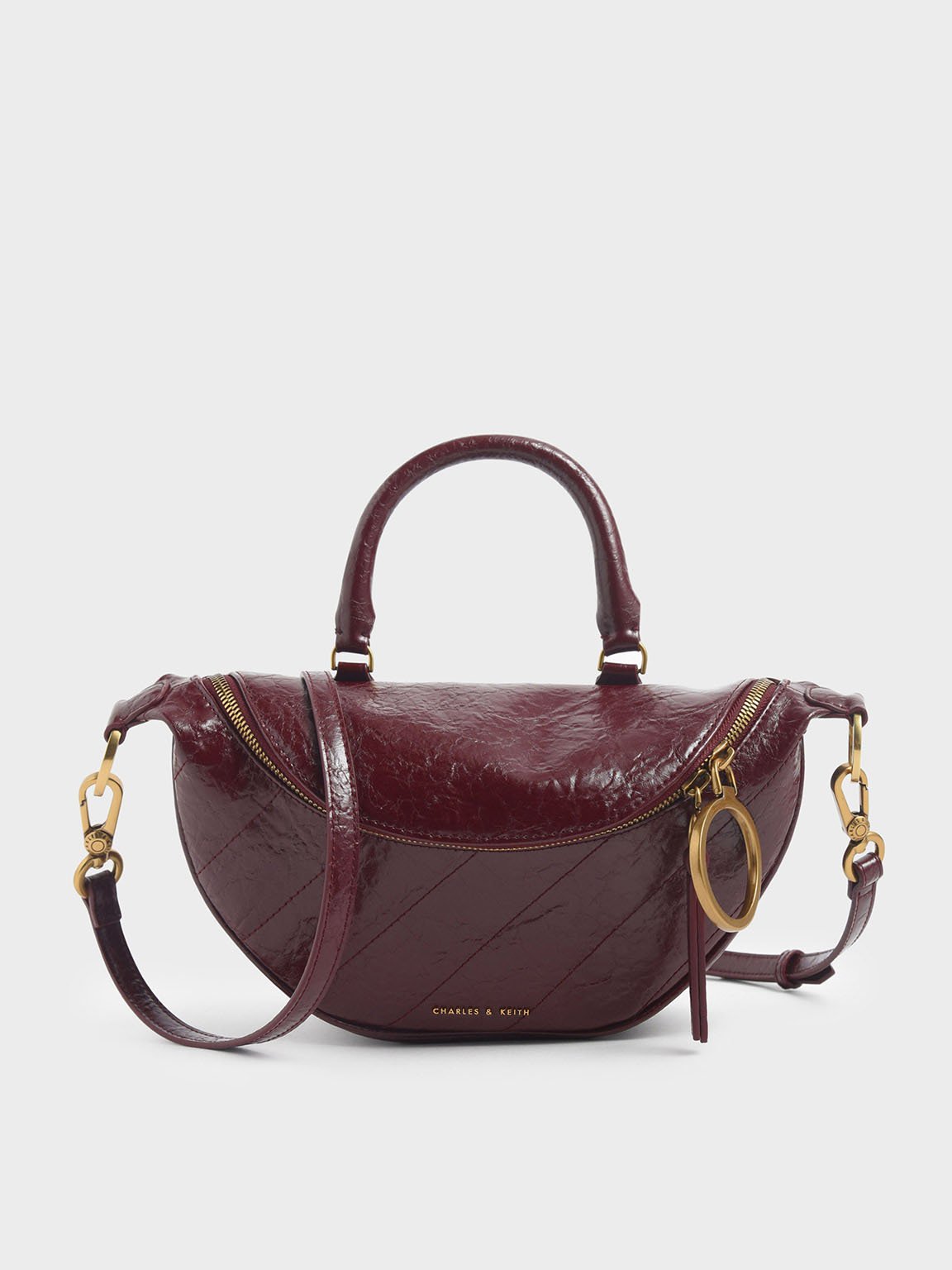 Burgundy Marietta Textured Quilted Crossbody Bag - CHARLES & KEITH US