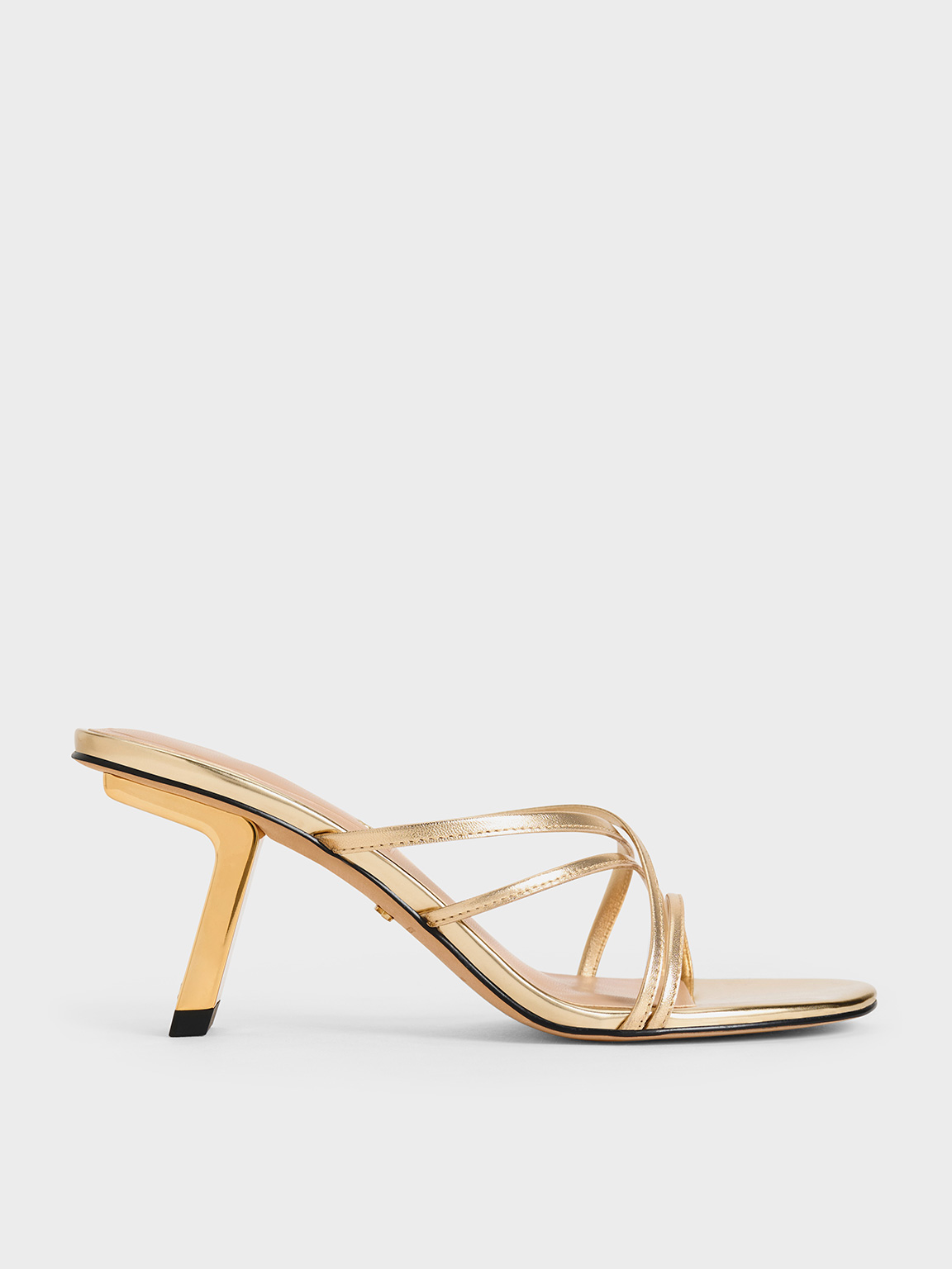 Charles & Keith - Orly Leather Metallic Strappy Slant-heel Mules In Gold