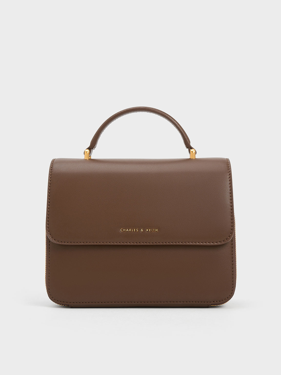 Dark Brown Front Flap Top Handle Bag - CHARLES & KEITH US