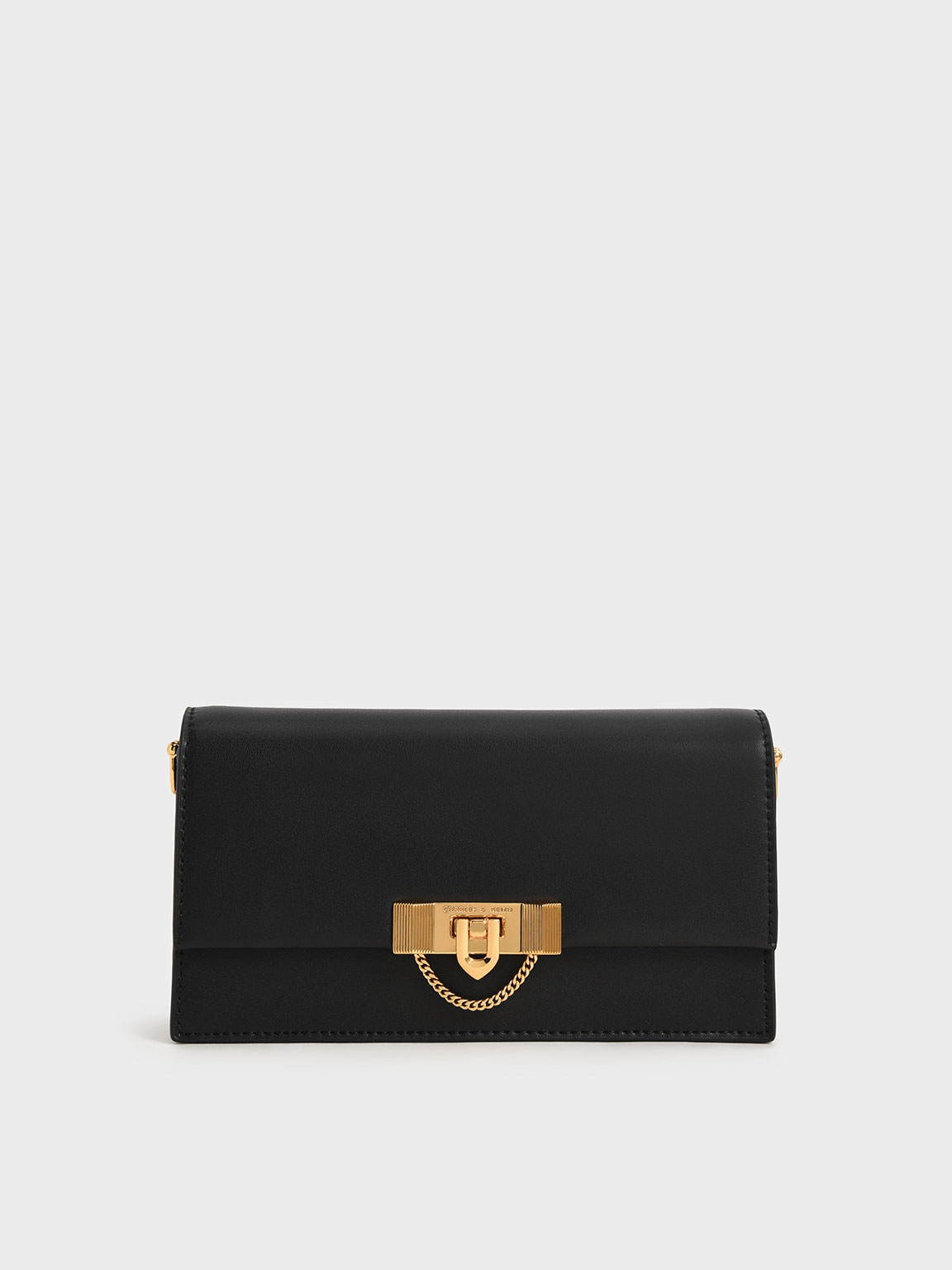 Black Tallulah Metallic Push-Lock Wallet - CHARLES & KEITH SG