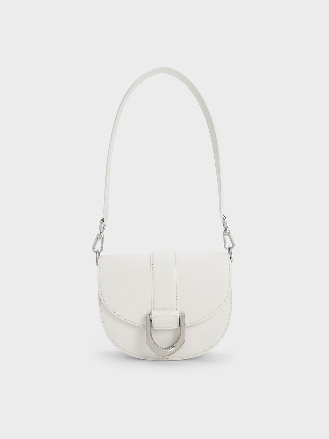 White Mini Gabine Leather Saddle Bag | CHARLES & KEITH