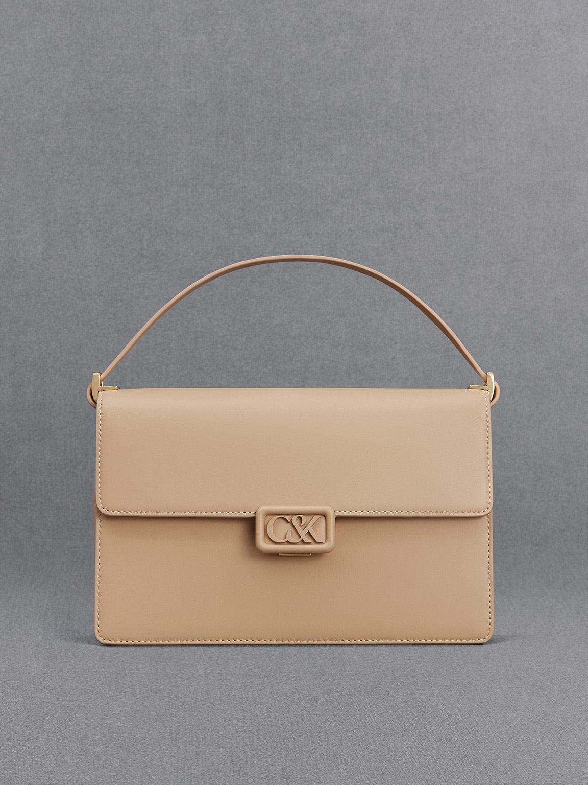 Shop Charles & Keith - Leather Shoulder Bag In Nude