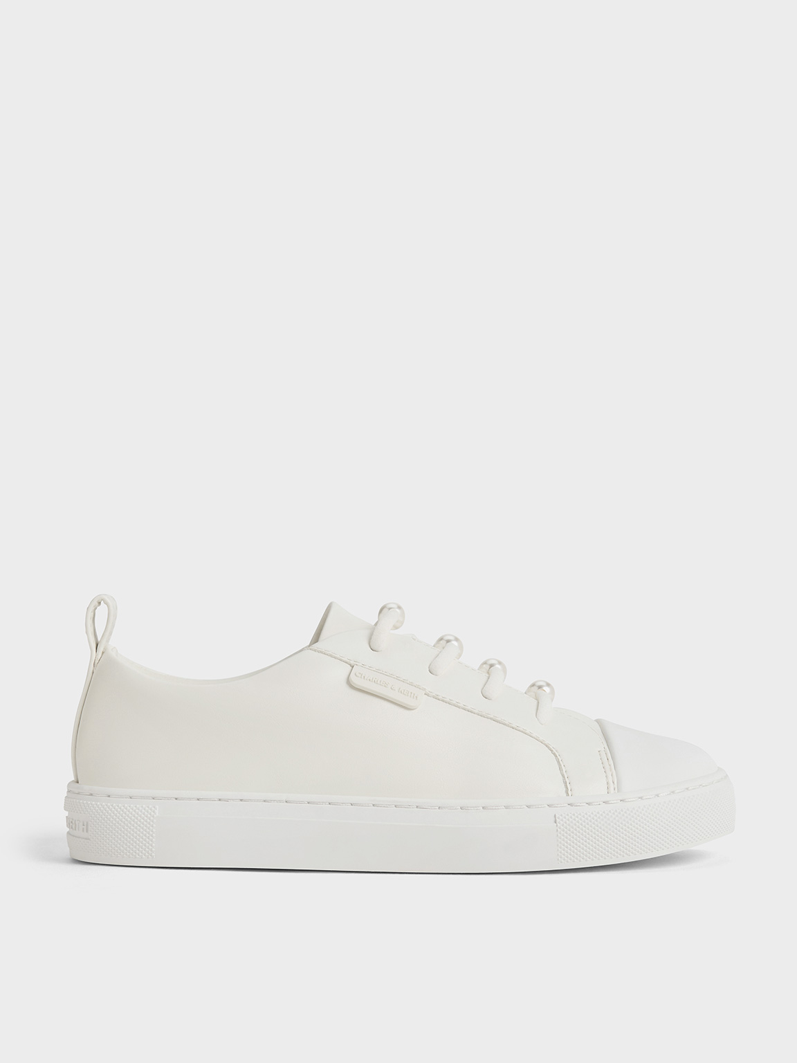 White Girls' Tweed Pearl-Embellished Sneakers - CHARLES & KEITH SG