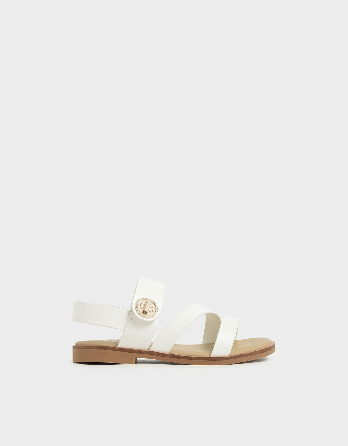 Charles & Keith Metallic Asymmetric Strappy Heeled Sandals in White
