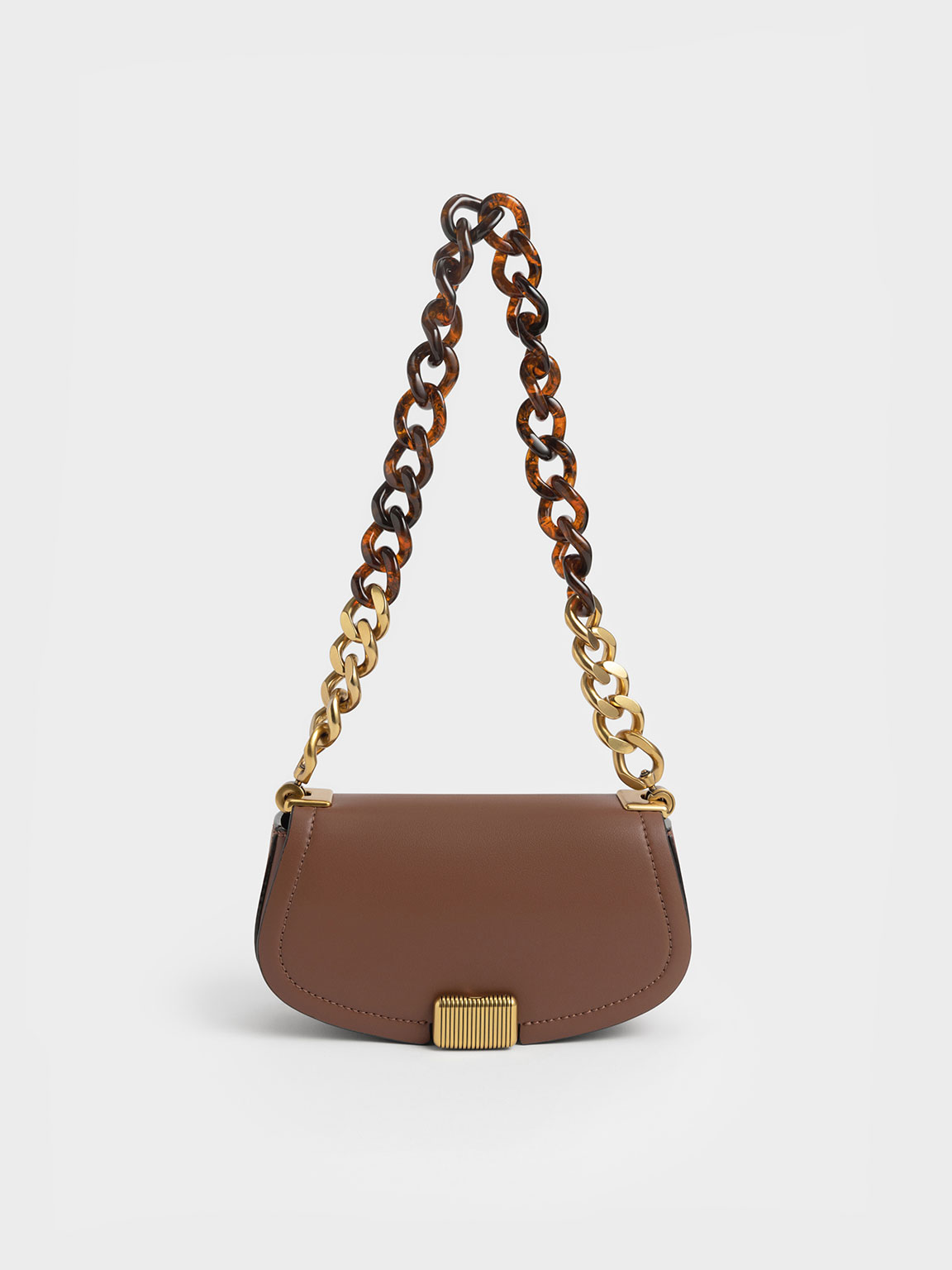 Women's Chocolate Oversized Weave with Gold Chain Shoulder Bag