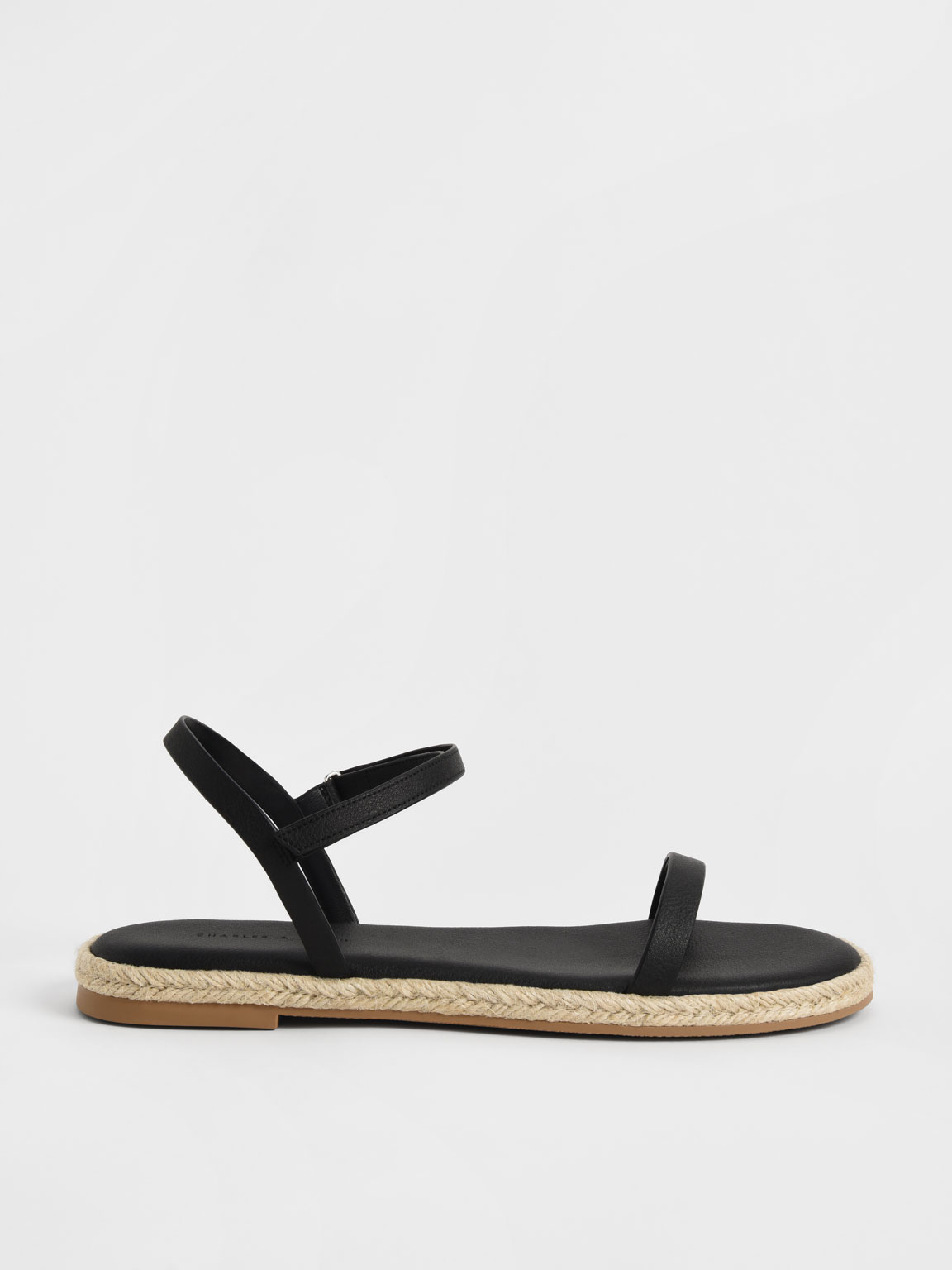 Black Ankle-Strap Flat Espadrille Sandals - CHARLES & KEITH AE