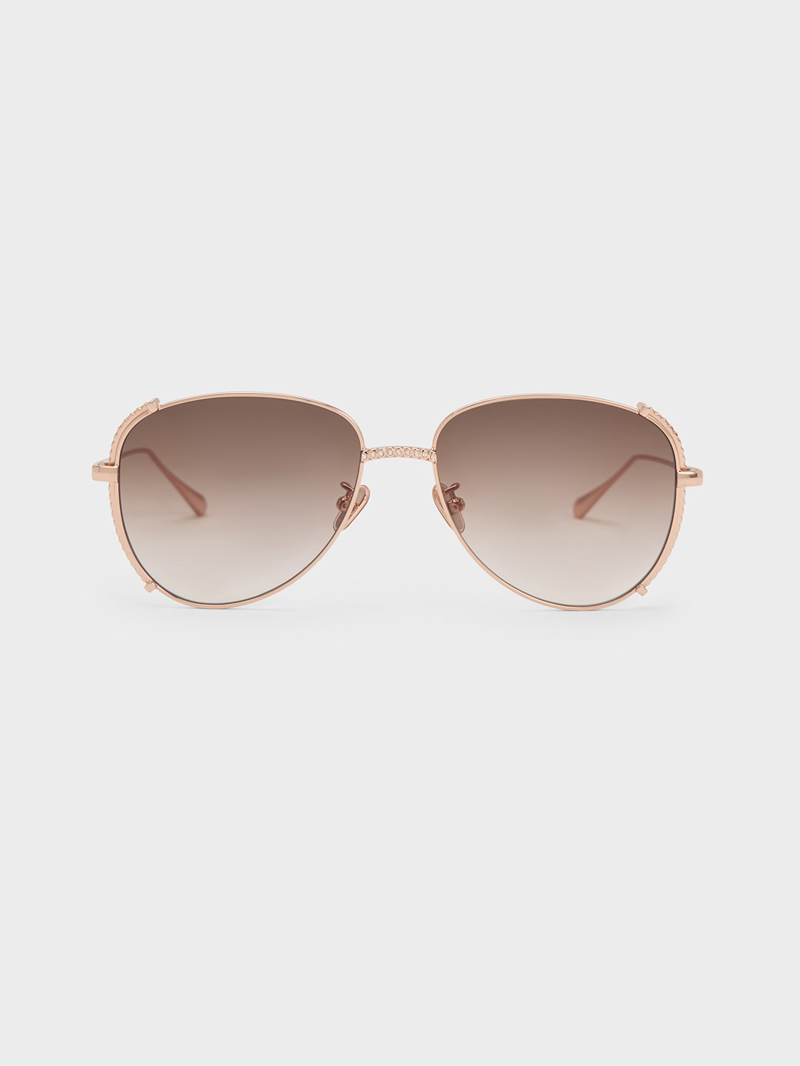 Rose Gold Gem-Embellished Wireframe Aviator Sunglasses | CHARLES & KEITH