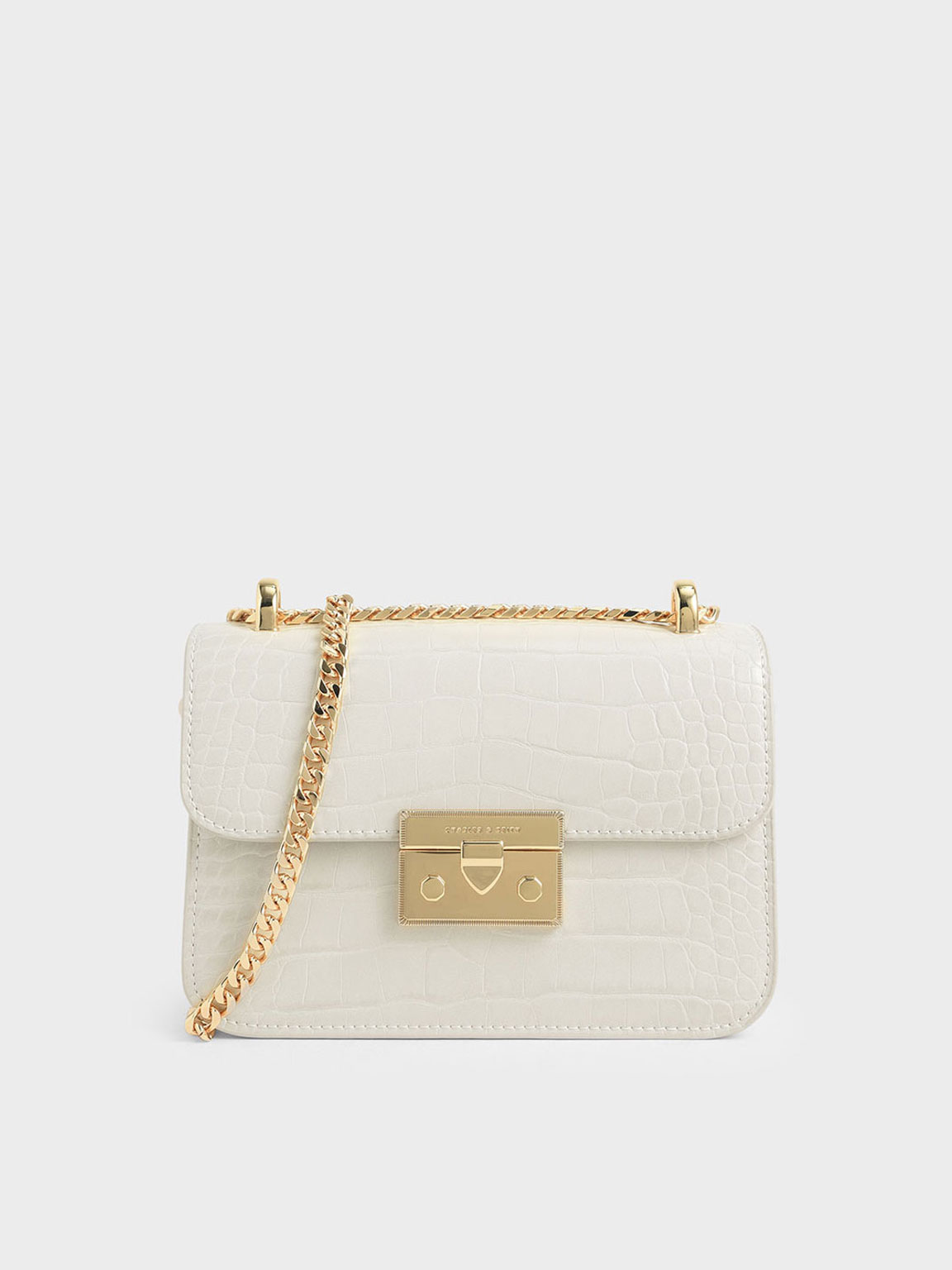 White Croc Chain Cross Body Bag, Accessories