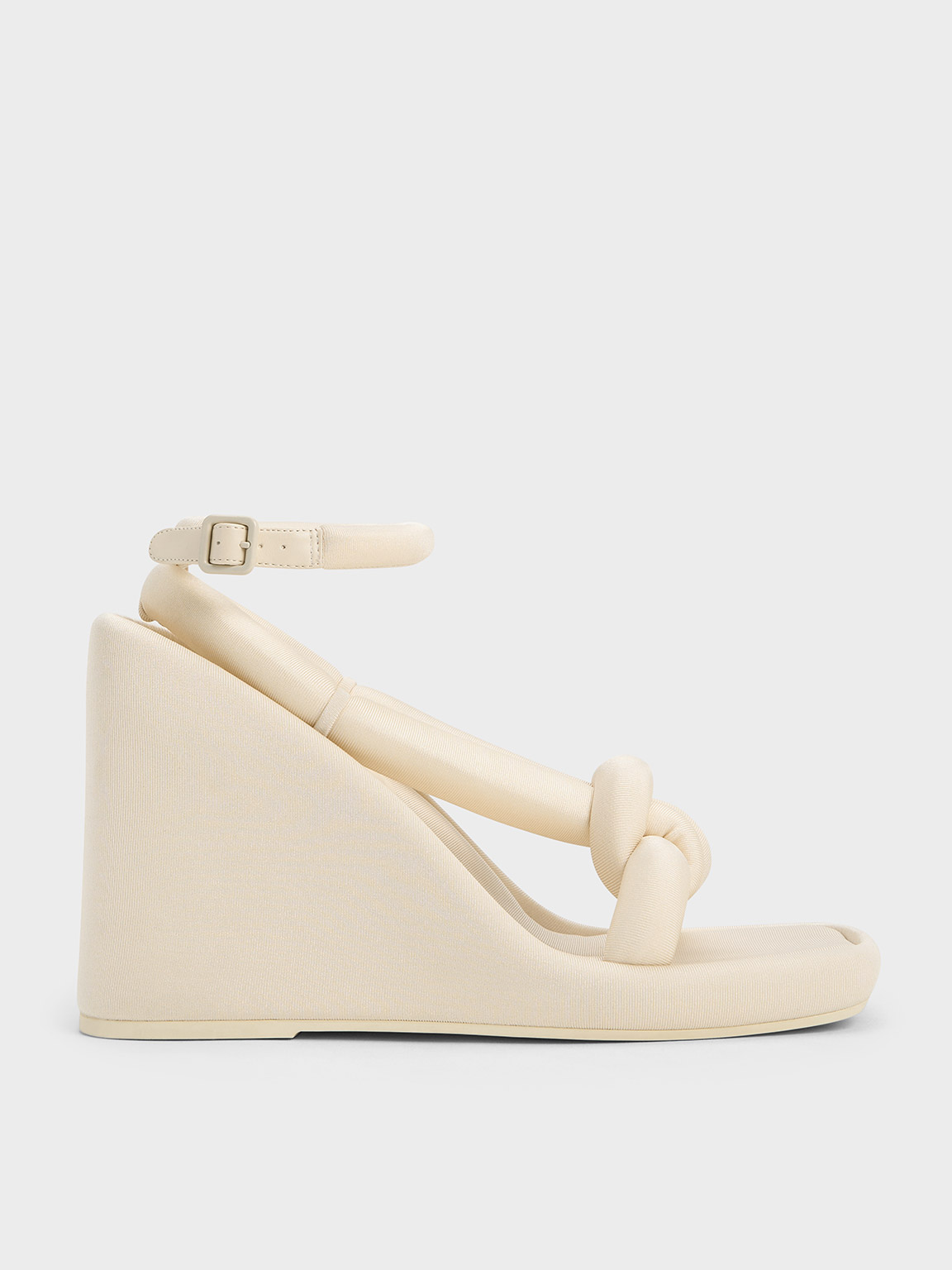 Shop Charles & Keith - Toni Knotted Puffy-strap Wedges In Chalk