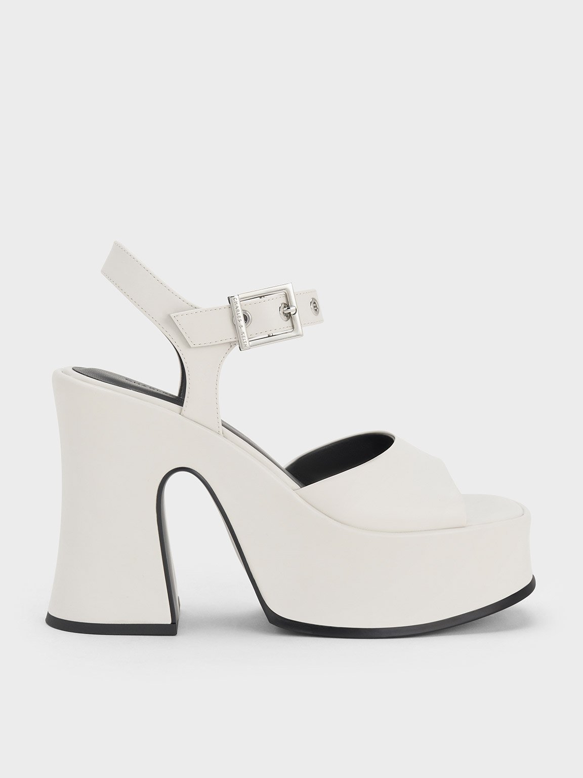 Charles & Keith Jocelyn Grommet Ankle-strap Platform Sandals In White